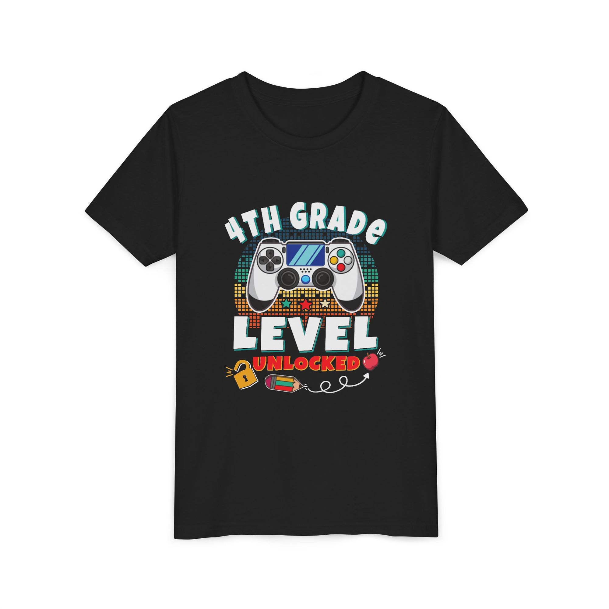 4th GRADE LEVEL UNLOCKED Youth Tee - Fun T-Shirt, Gaming Shirt, Kids Birthday Gift, Back to School, Video Game Lover