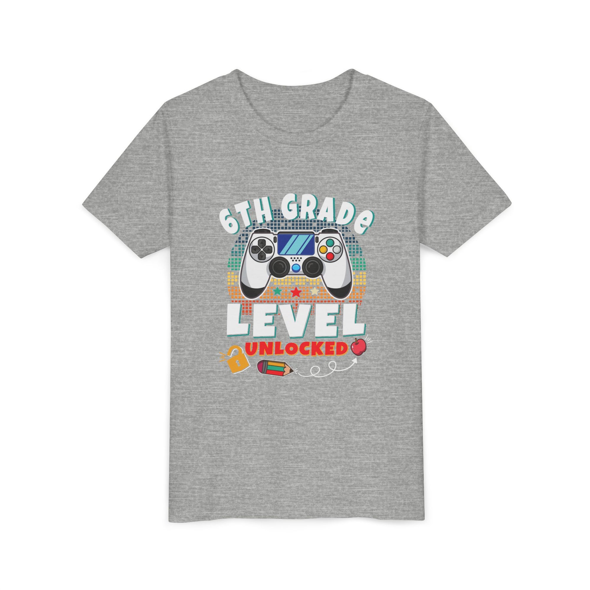 6th GRADE LEVEL UNLOCKED Youth Tee - Fun T-Shirt, Gaming Shirt, Kids Birthday Gift, Back to School, Video Game Lover