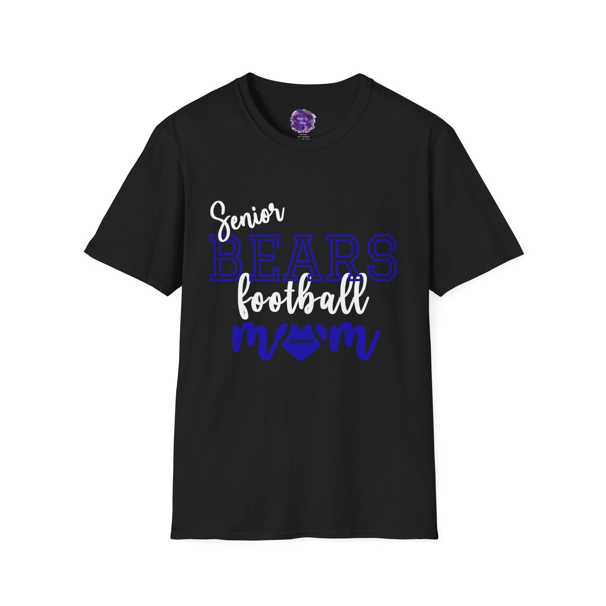 Senior Bears Football Mom T-Shirt, White/Blue design, Unisex Tee, Sporty Apparel for Game Day, Perfect for Football Moms, Great Gift Idea