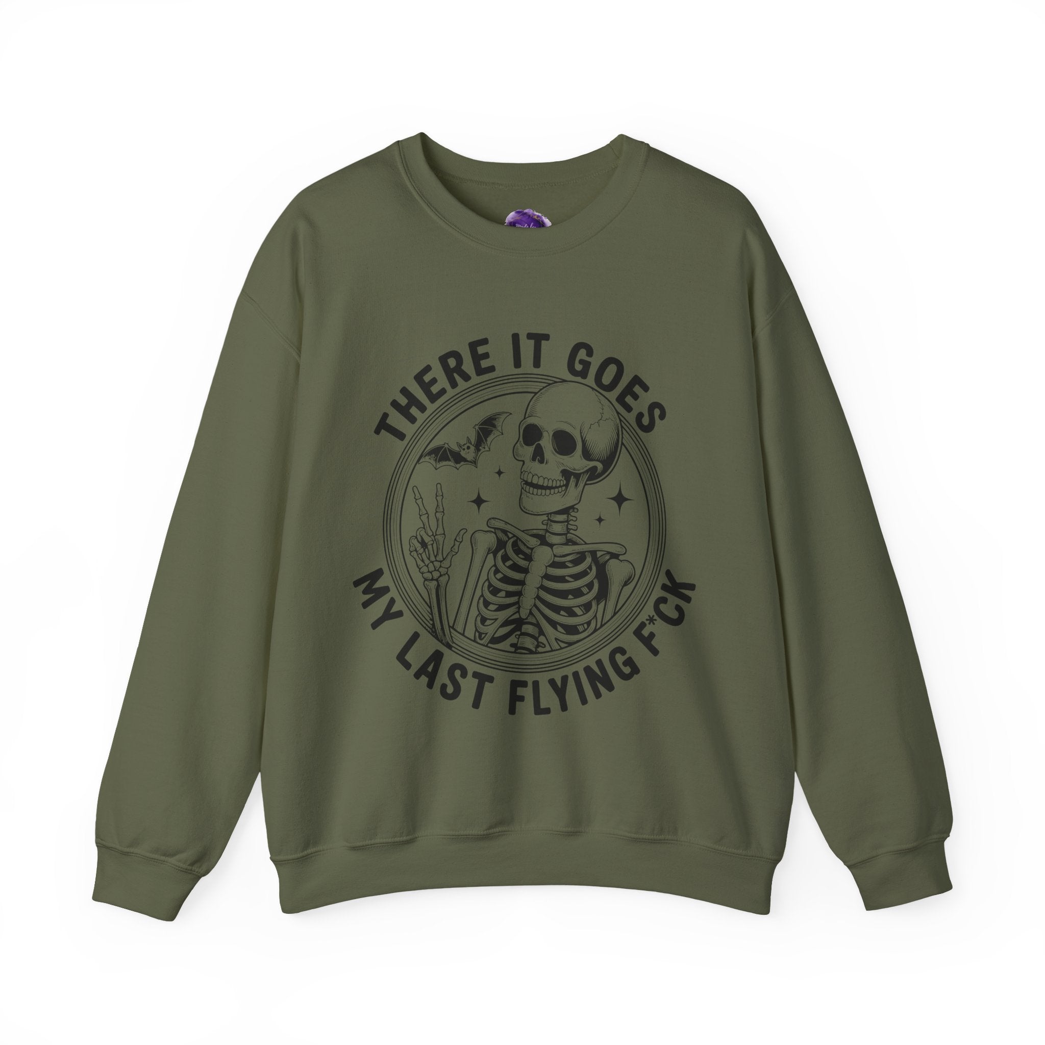 Skeleton/ There goes my last flying F*ck/Spooky Season, Halloween Sweatshirt, Cozy Halloween Apparel, Unisex Crewneck, Fall Fashion, Spooky Season Gift, Themed Clothing