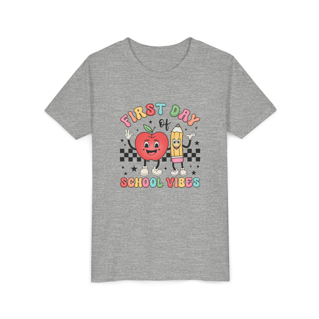 FIRST DAY OF SCHOOL VIBES, Youth Tee - Fun Back to School Shirt, Kids T-Shirt