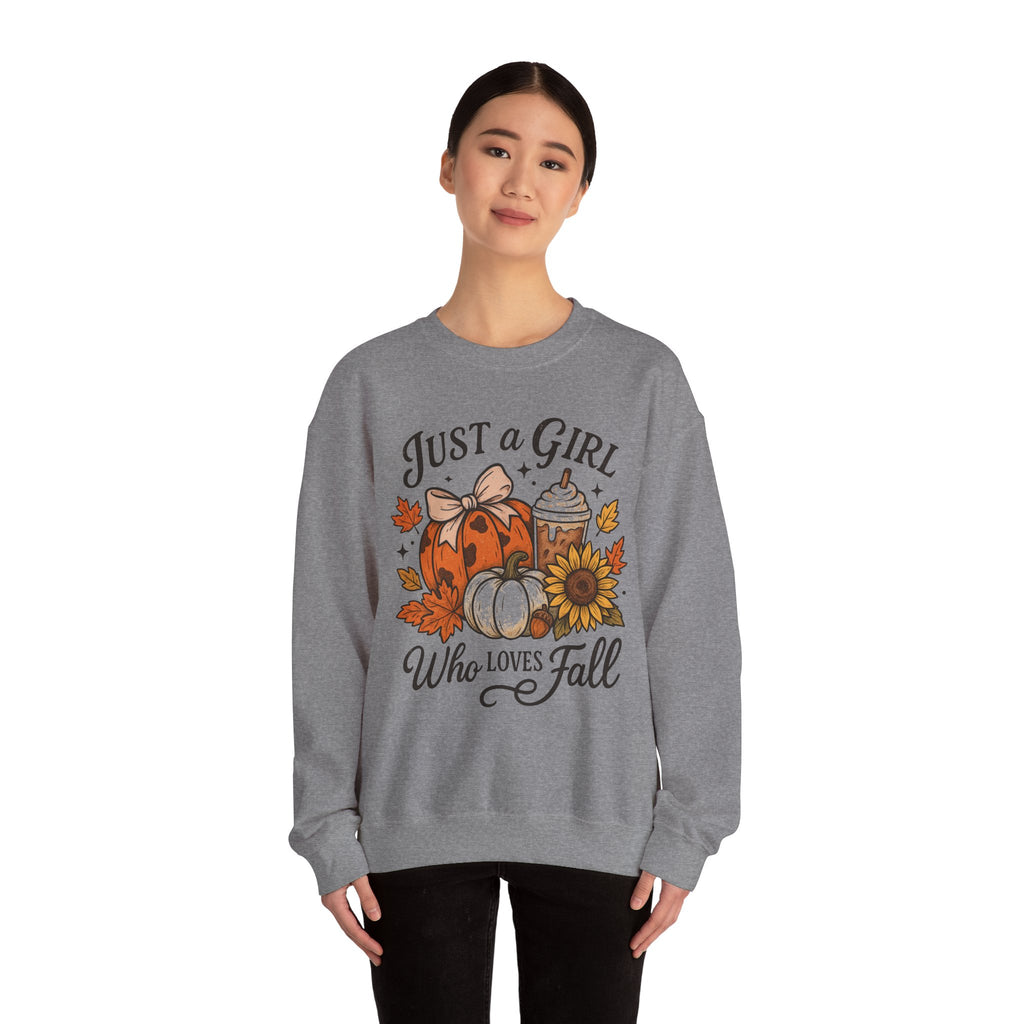 Fall-Themed Sweatshirt for Women, Just a Girl Who Loves Fall. Cozy Autumn Apparel, Pumpkin Lover Gifts, Stylish Holiday Layering