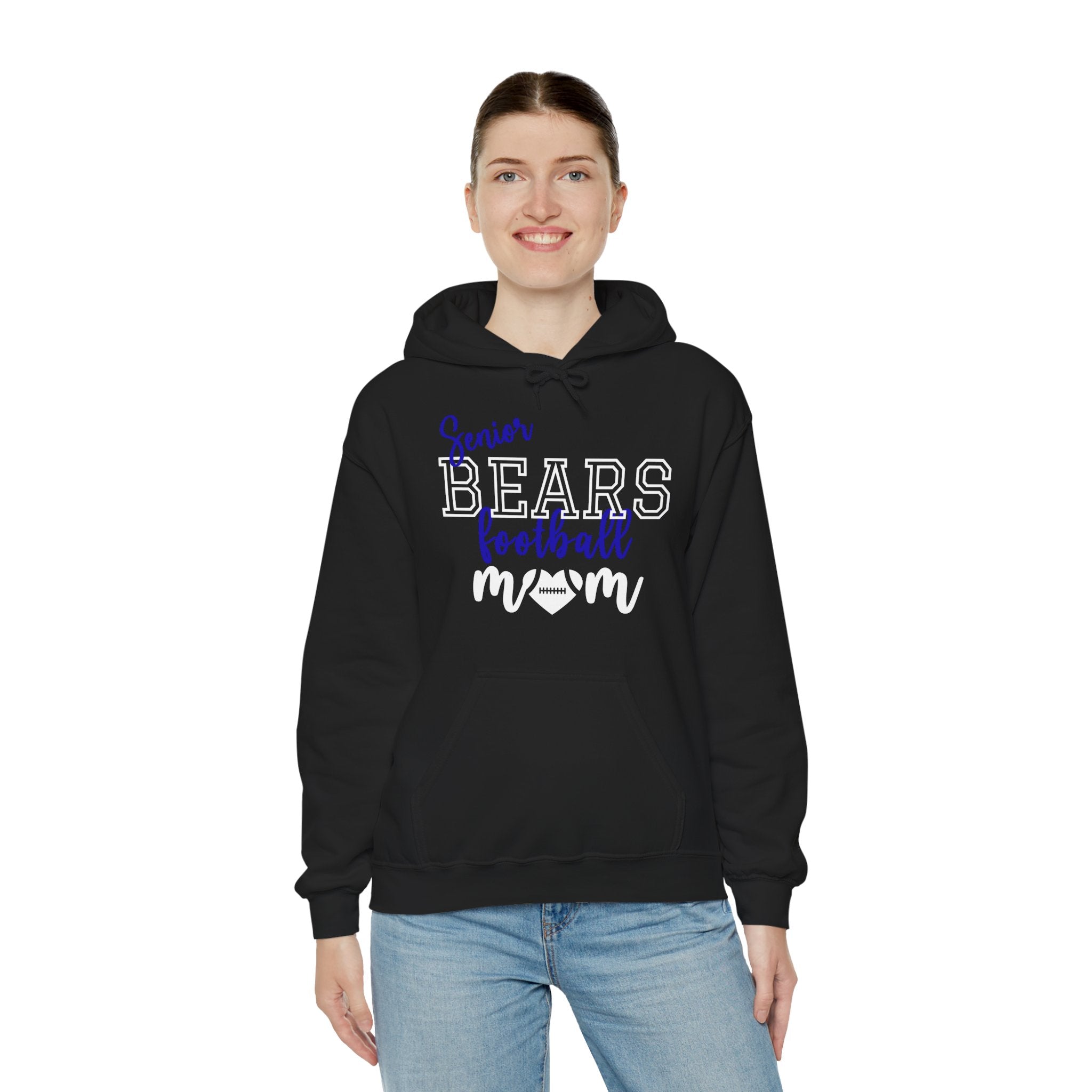 Senior Football Mom Hoodie, Unisex Heavy Blend Sweatshirt, Supportive Gift for Sports Moms, Team Spirit Apparel, Customizable Sports Gear