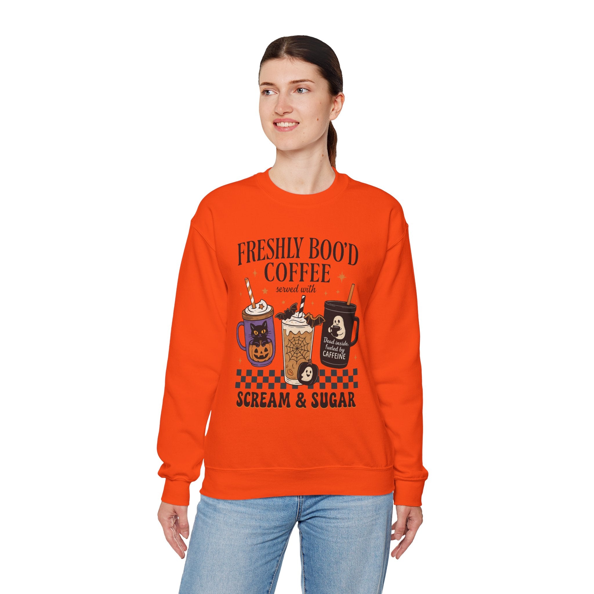 Freshly Boo'd Coffee, Spooky Coffee Sweatshirt, Halloween apparel, Unisex crewneck, Cozy gift, Fall fashion, Pumpkin spice lover