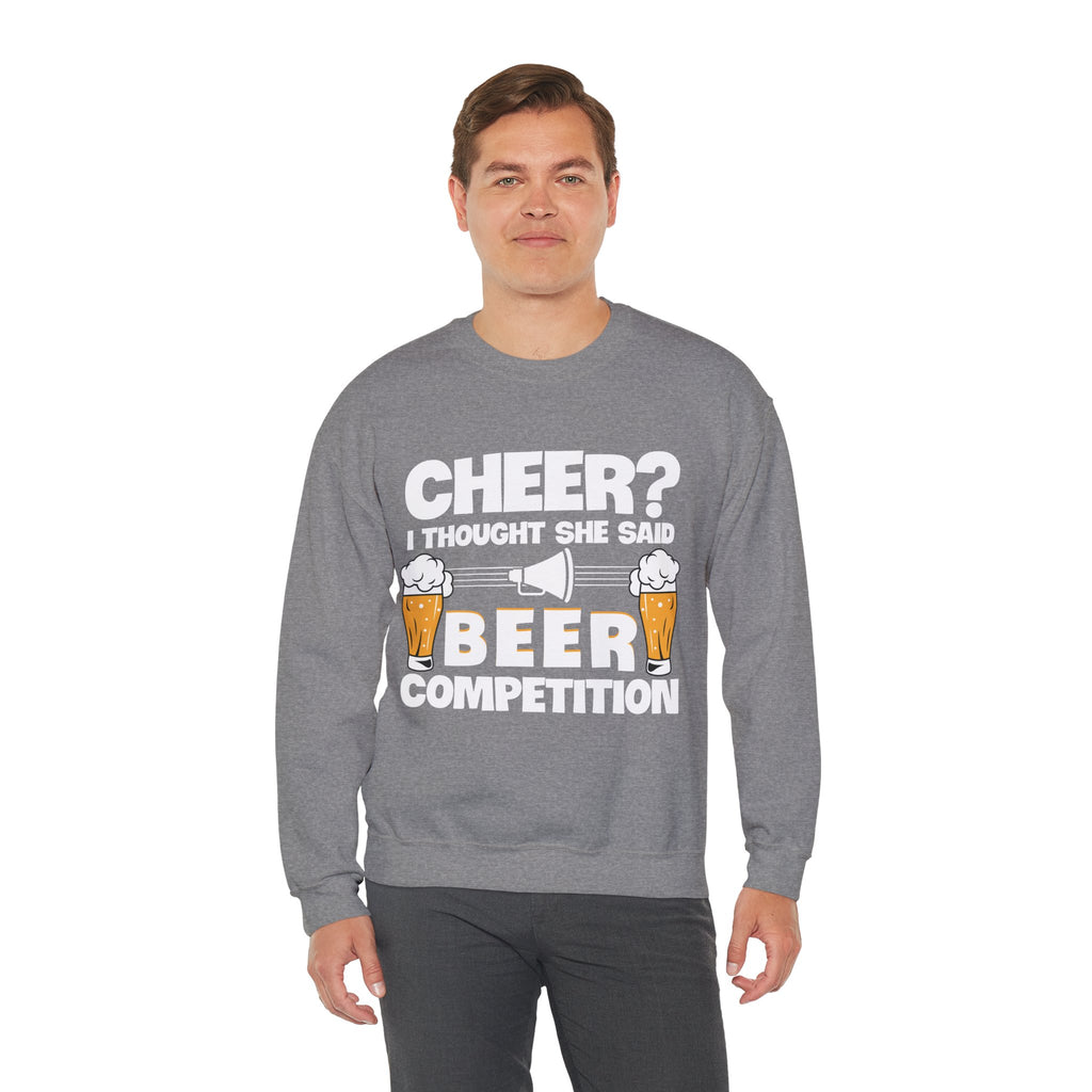 I THOUGHT SHE SAID BEER, Cheer Dad Sweatshirt, Unisex Crewneck Sweatshirt, Perfect for Game Days, Sports Fan Apparel, Cozy Sweatshirt Gift, Football