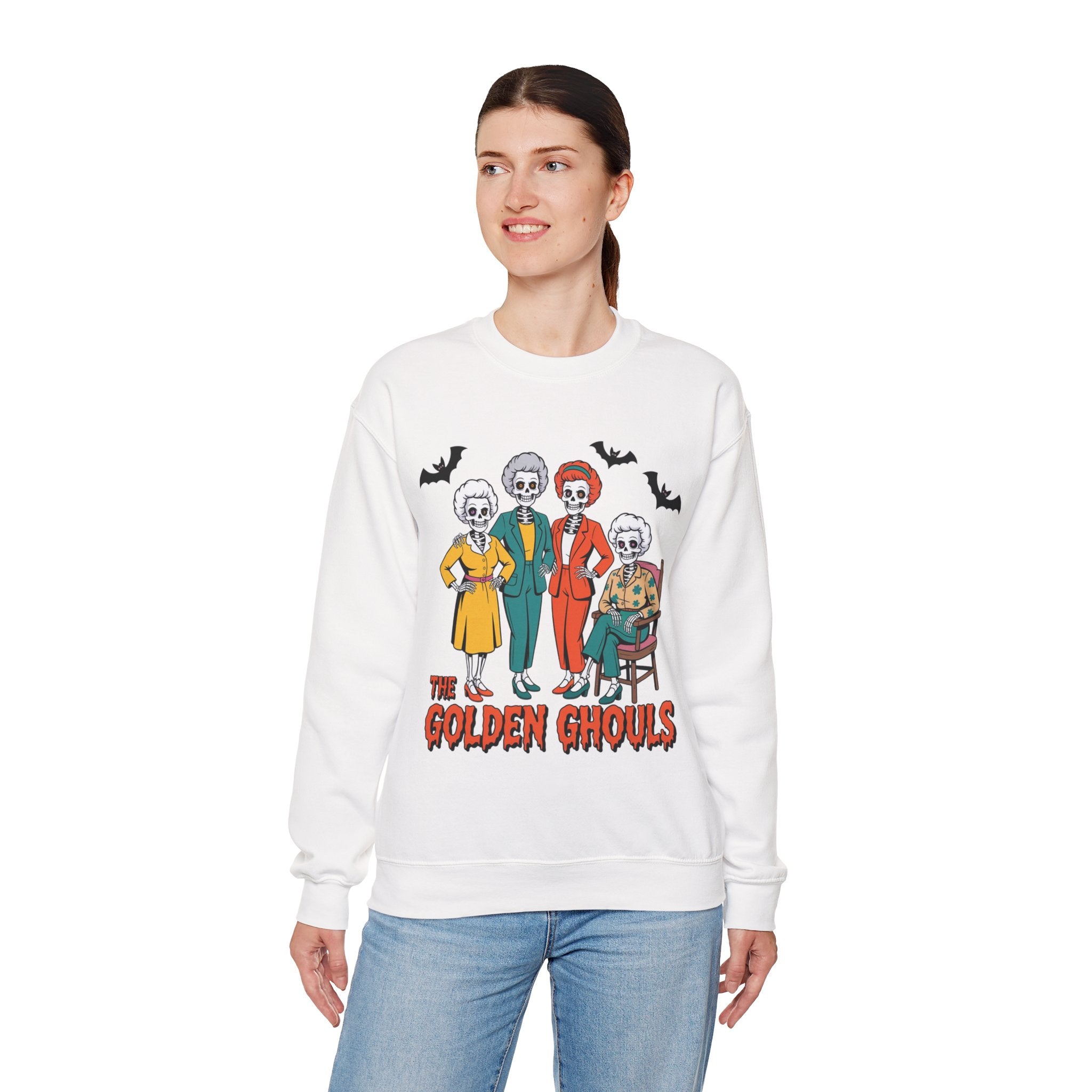 Golden Ghouls Sweatshirt, Halloween Crewneck, Vintage-Inspired Pullover, Cozy Fall Wear, Gift for Horror Fans