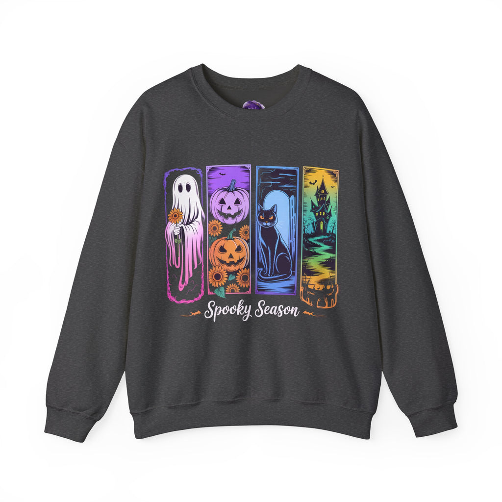 Spooky Season, Halloween Sweatshirt, Ghosts, Pink Pumpkins and Flowers, Cozy Halloween Apparel, Unisex Crewneck, Fall Fashion, Spooky Season Gift, Themed Clothing
