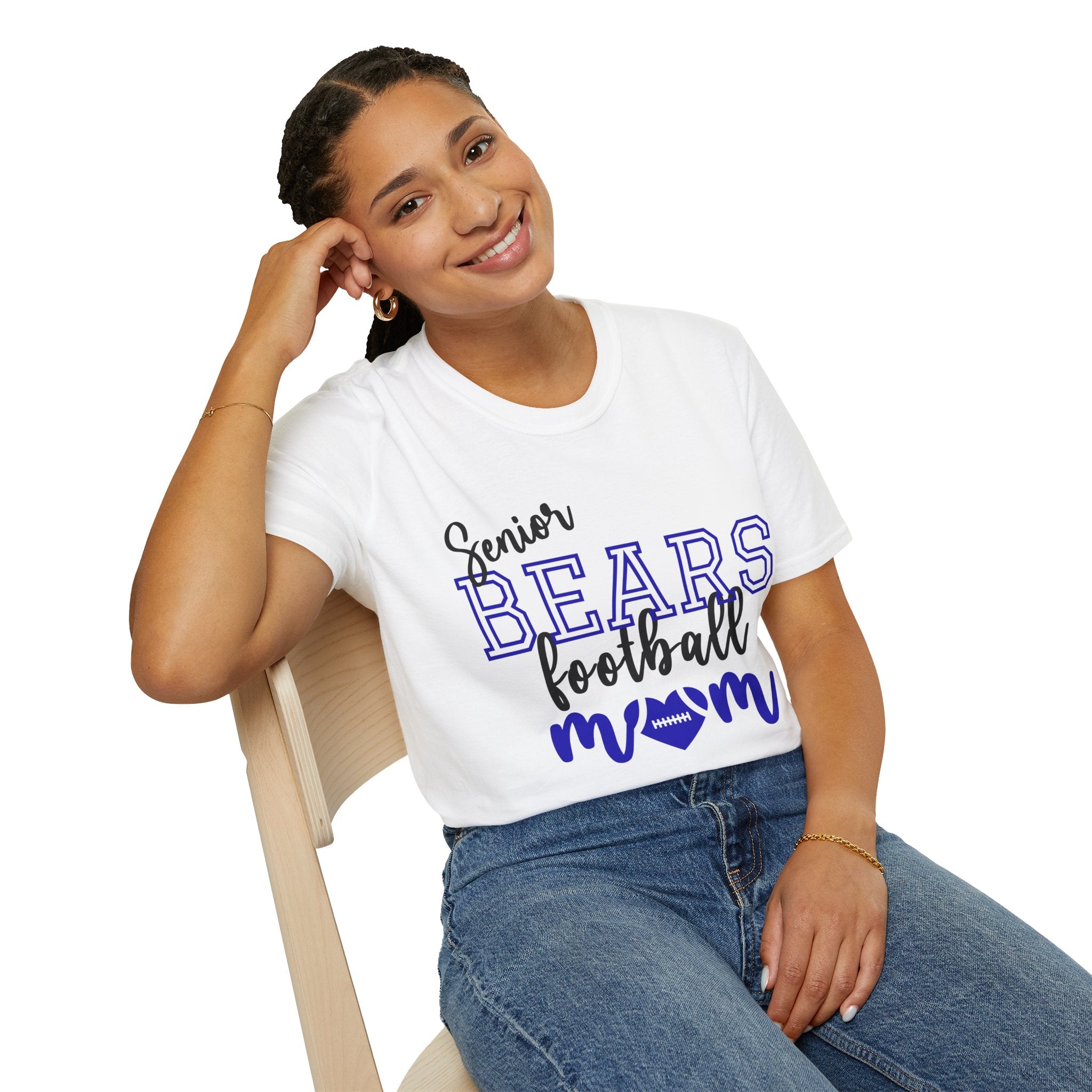 Senior Bears Football Mom T-Shirt, Black/ Blue design, Unisex Tee, Sporty Apparel for Game Day, Perfect for Football Moms, Great Gift Idea