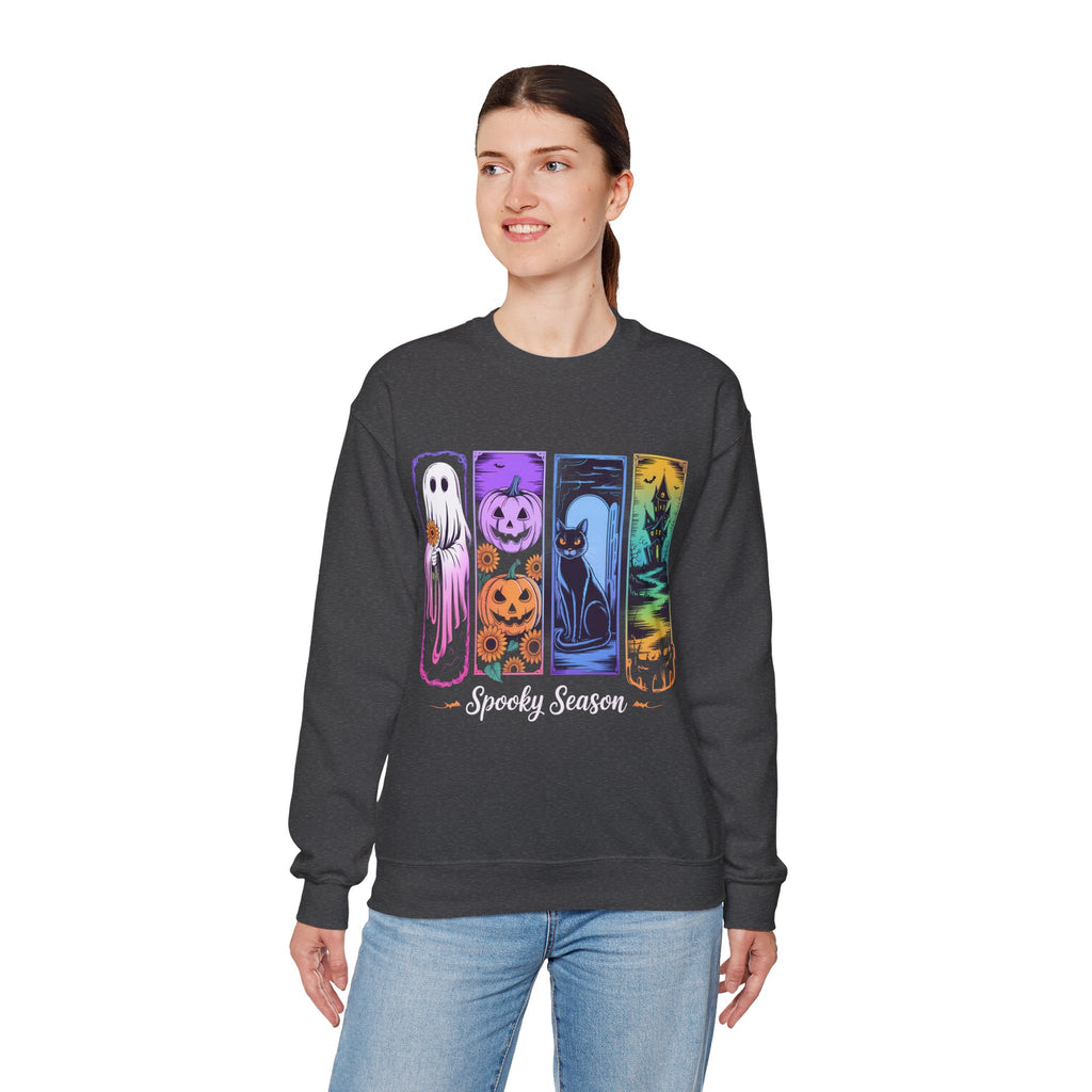 Spooky Season, Halloween Sweatshirt, Ghosts, Pink Pumpkins and Flowers, Cozy Halloween Apparel, Unisex Crewneck, Fall Fashion, Spooky Season Gift, Themed Clothing