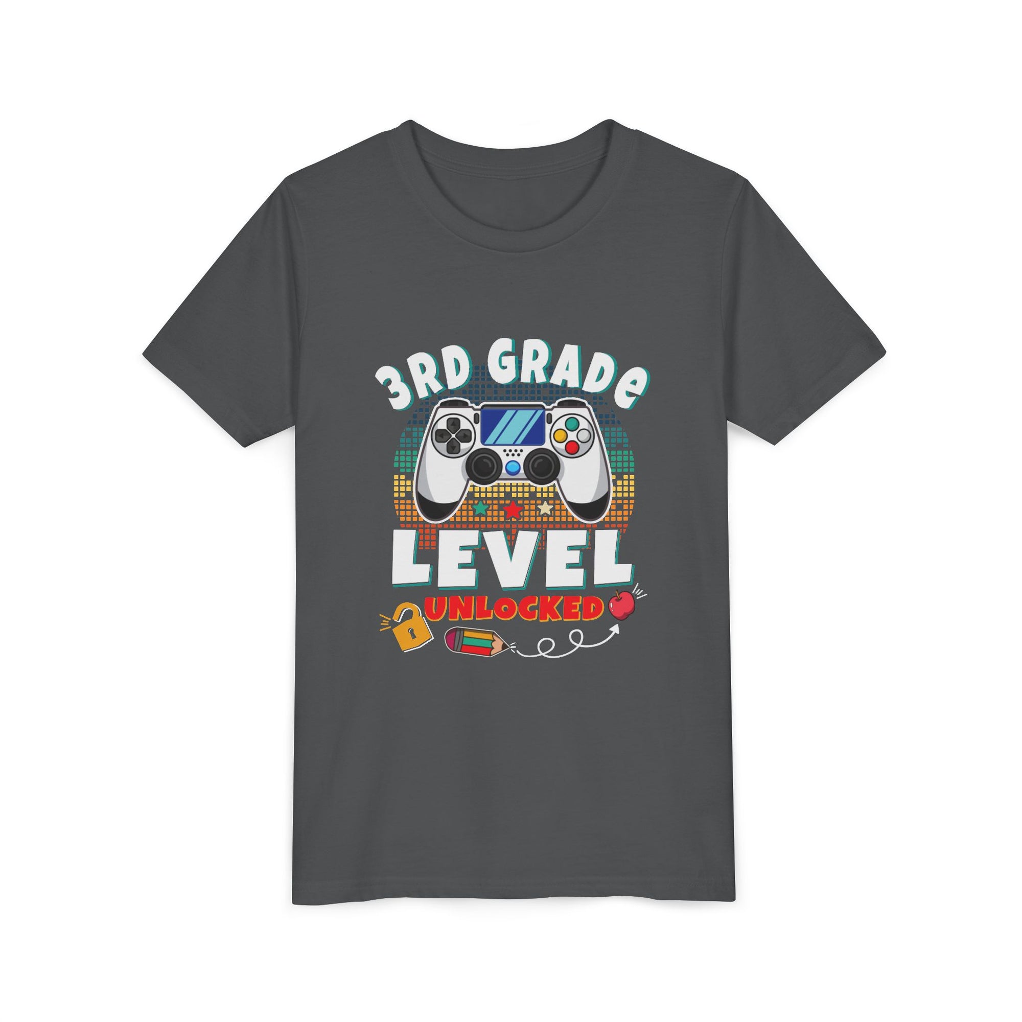 3rd GRADE LEVEL UNLOCKED Youth Tee - Fun T-Shirt, Gaming Shirt, Kids Birthday Gift, Back to School, Video Game Lover