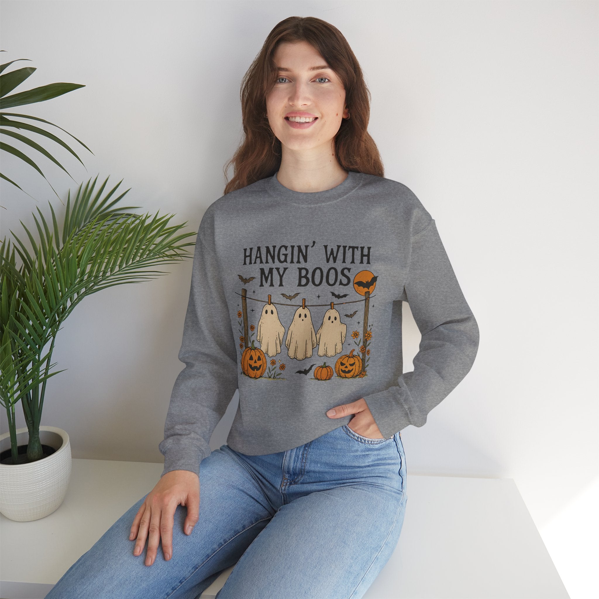 Hangin' with my Boo's, Halloween Ghosts Sweatshirt, Cozy Halloween Apparel, Unisex Crewneck, Fall Fashion, Spooky Season Gift, Boo-Themed Clothing