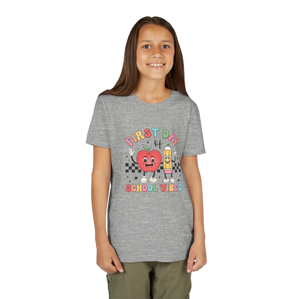 FIRST DAY OF SCHOOL VIBES, Youth Tee - Fun Back to School Shirt, Kids T-Shirt