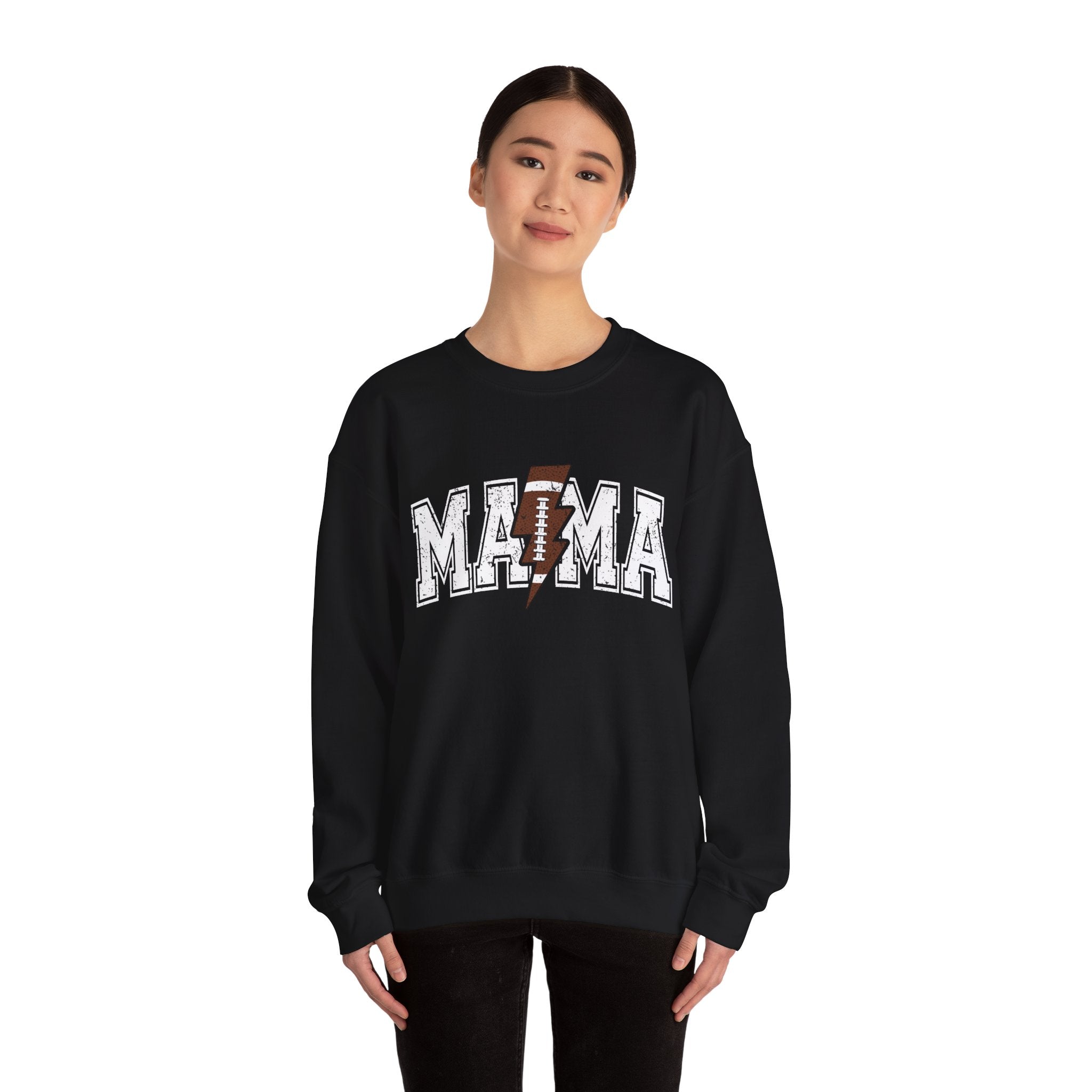 MAMA Sweatshirt with Football lightning bolt, Unisex Crewneck Sweatshirt, Perfect for Game Days, Sports Fan Apparel, Cozy Sweatshirt Gift, Football