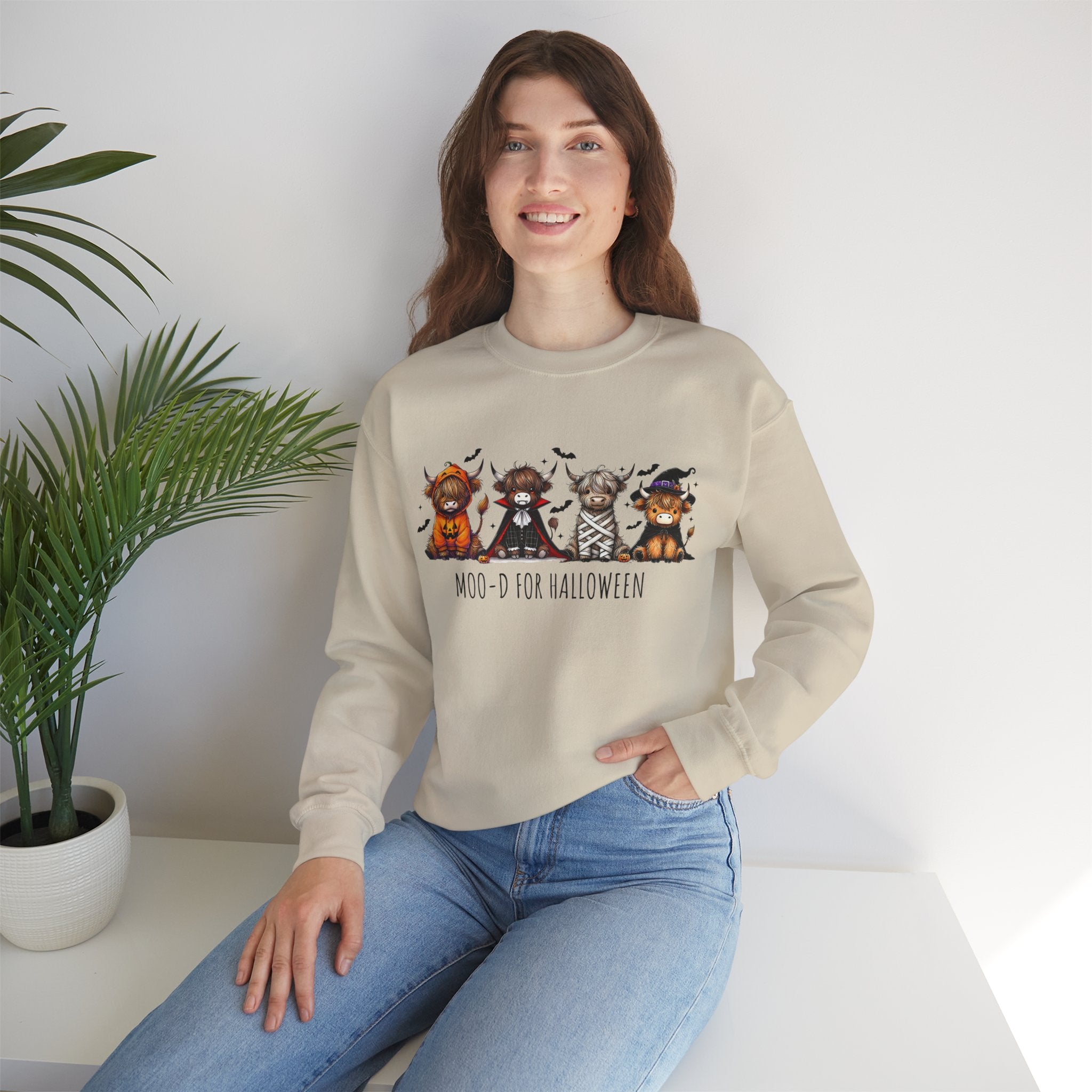 Moo'd for Halloween/ Halloween Sweatshirt, Cozy Halloween Apparel, Unisex Crewneck, Fall Fashion, Spooky Season Gift, Themed Clothing