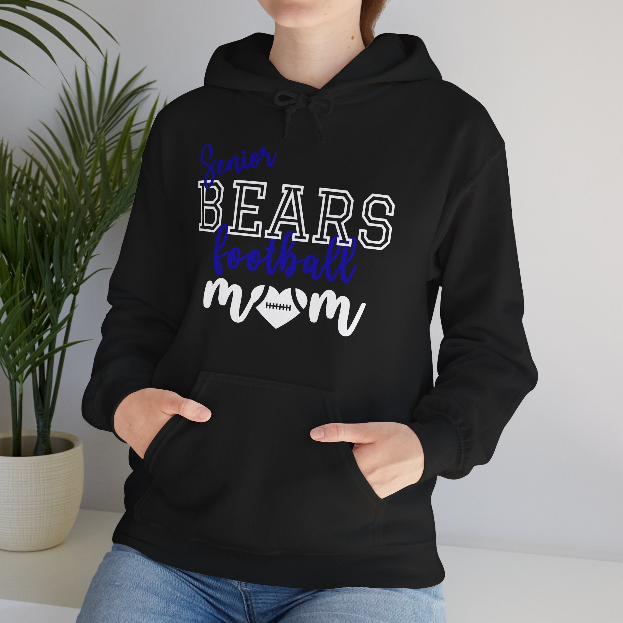 Senior Football Mom Hoodie, Unisex Heavy Blend Sweatshirt, Supportive Gift for Sports Moms, Team Spirit Apparel, Customizable Sports Gear