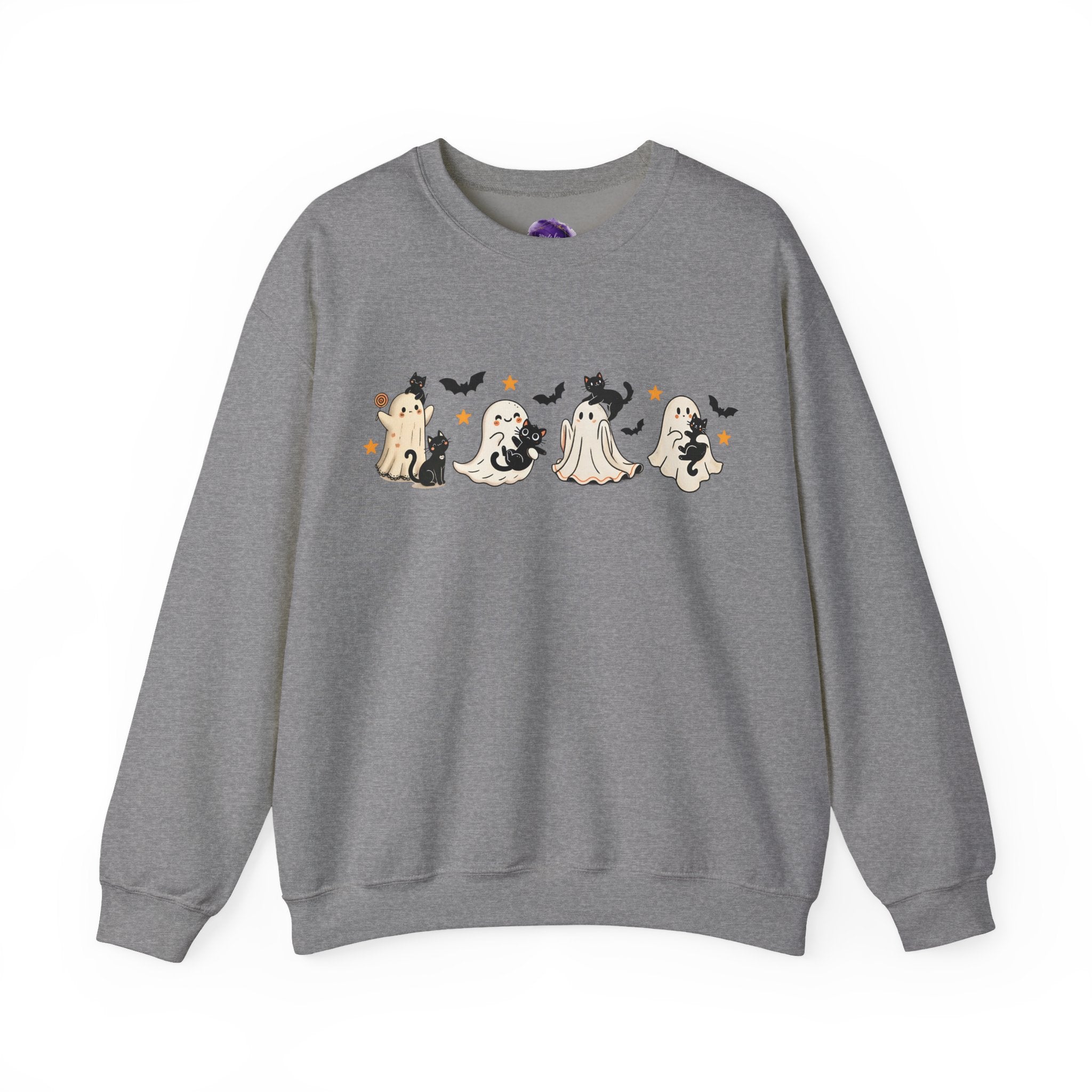 Ghosts, Cats and Bats/ Halloween Sweatshirt, Cozy Halloween Apparel, Unisex Crewneck, Fall Fashion, Spooky Season Gift, Themed Clothing