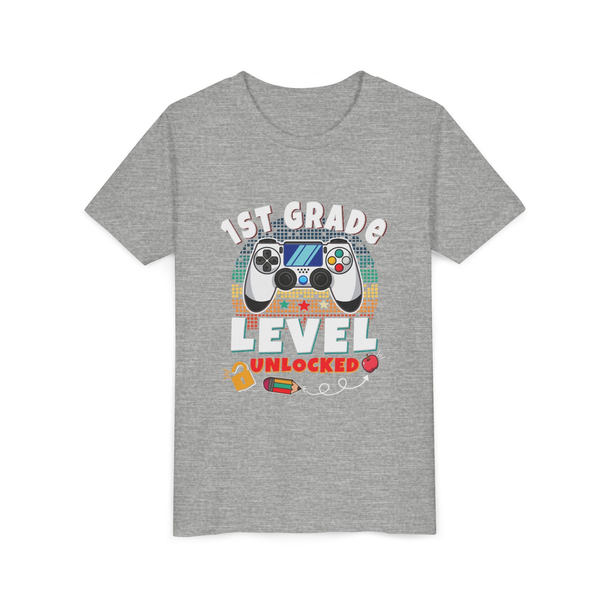 1st GRADE LEVEL UNLOCKED Youth Tee - Fun T-Shirt, Gaming Shirt, Kids Birthday Gift, Back to School, Video Game Lover