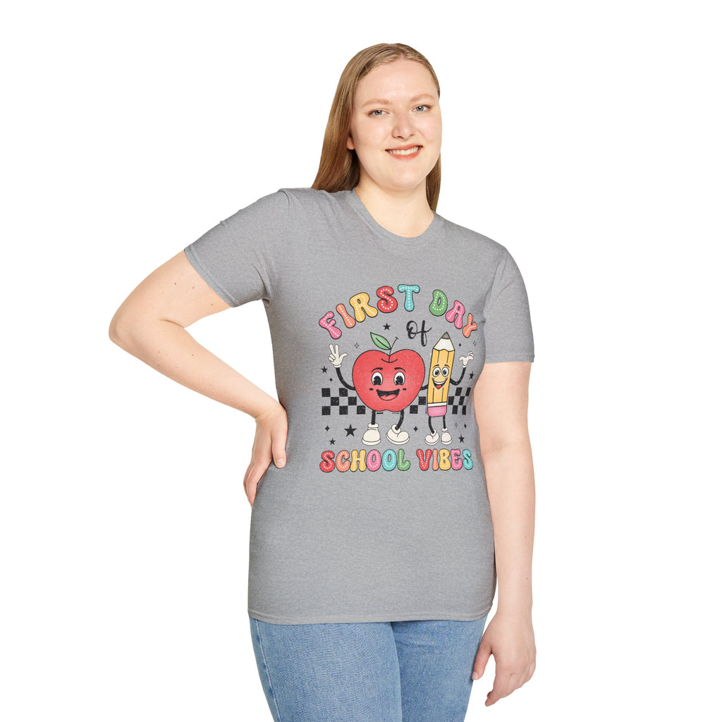 FIRST DAY OF SCHOOL VIBES,  T-Shirt, Back to School Shirt, Cute Teacher Tee, Fun Schoolwear