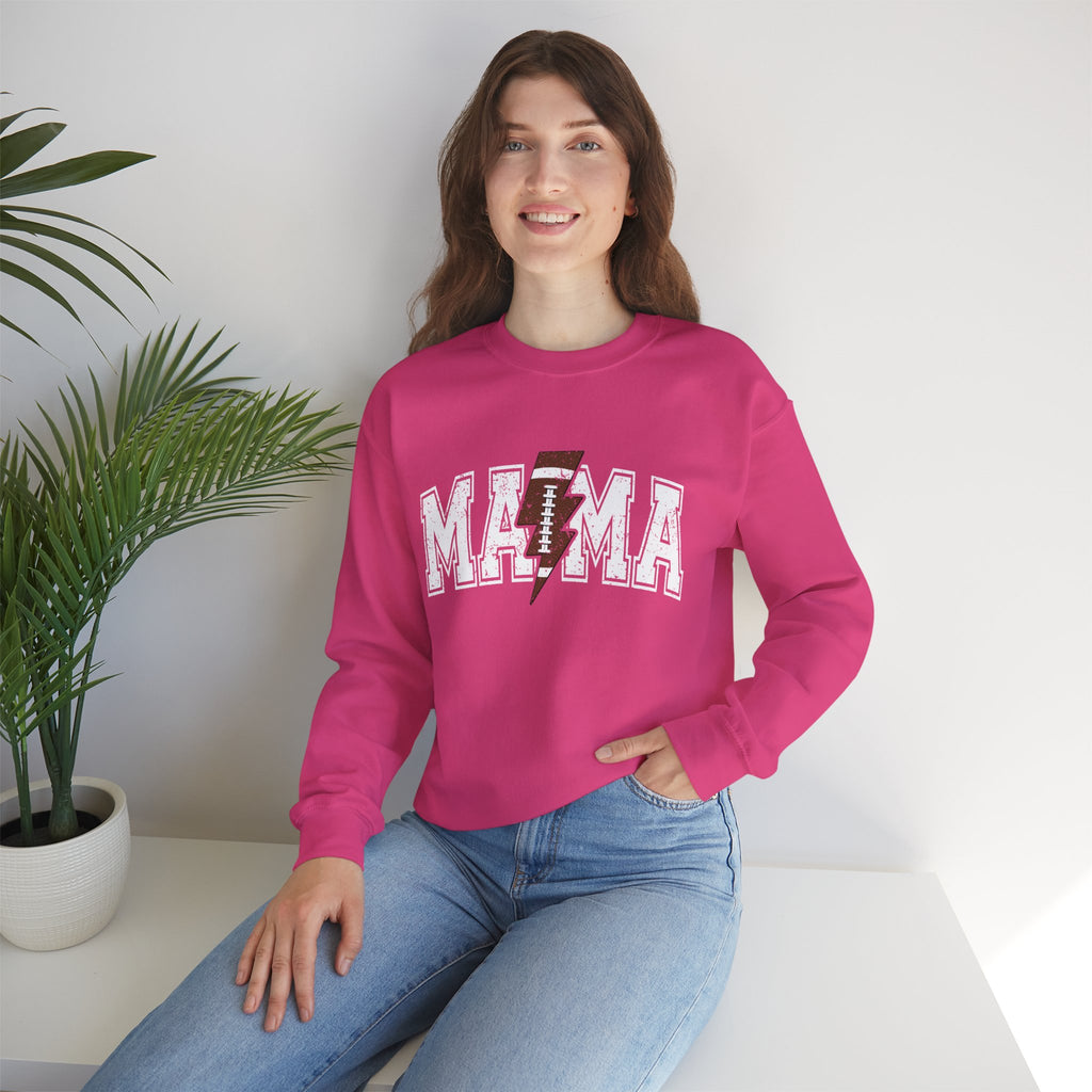 MAMA Sweatshirt with Football lightning bolt, Unisex Crewneck Sweatshirt, Perfect for Game Days, Sports Fan Apparel, Cozy Sweatshirt Gift, Football