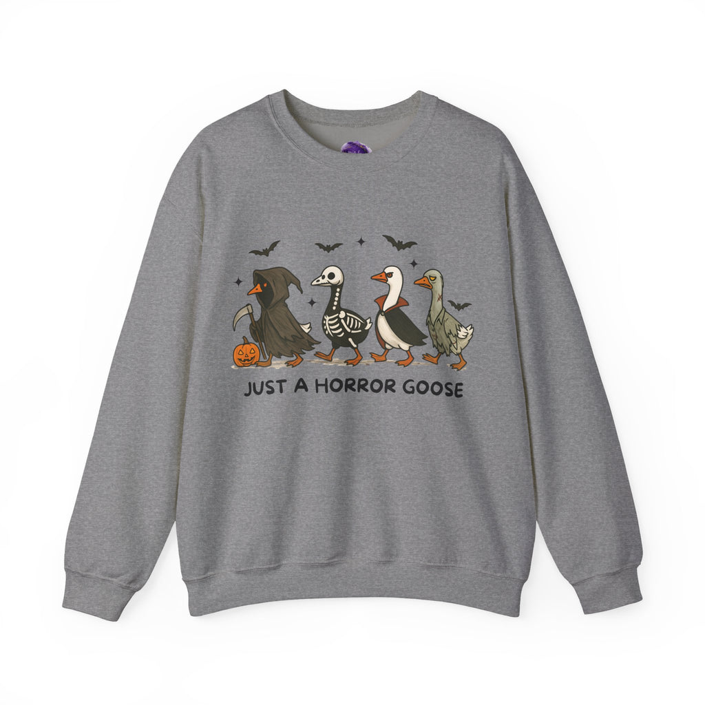 Just a Horror Goose/ Halloween Sweatshirt, Cozy Halloween Apparel, Unisex Crewneck, Fall Fashion, Spooky Season Gift, Themed Clothing