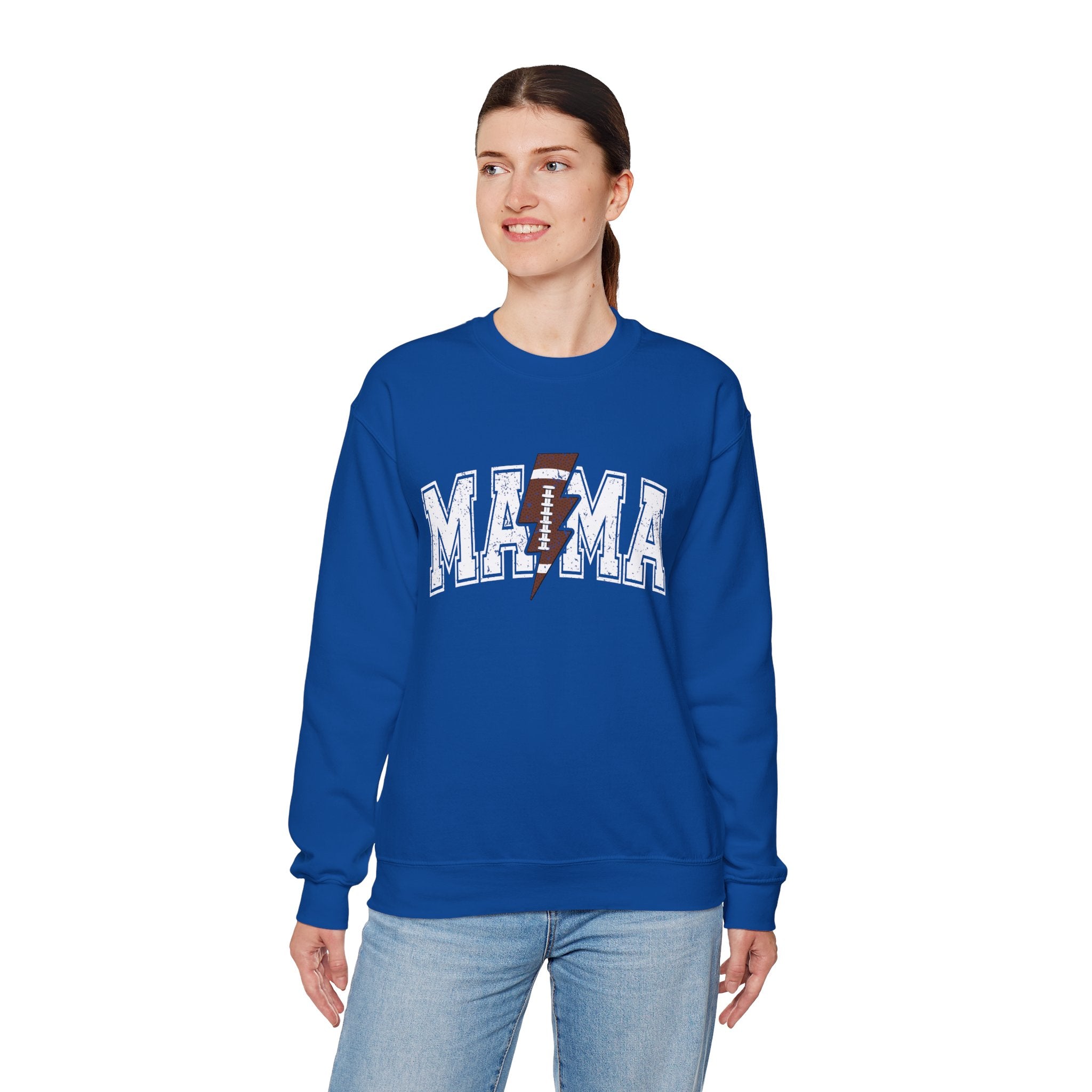 MAMA Sweatshirt with Football lightning bolt, Unisex Crewneck Sweatshirt, Perfect for Game Days, Sports Fan Apparel, Cozy Sweatshirt Gift, Football