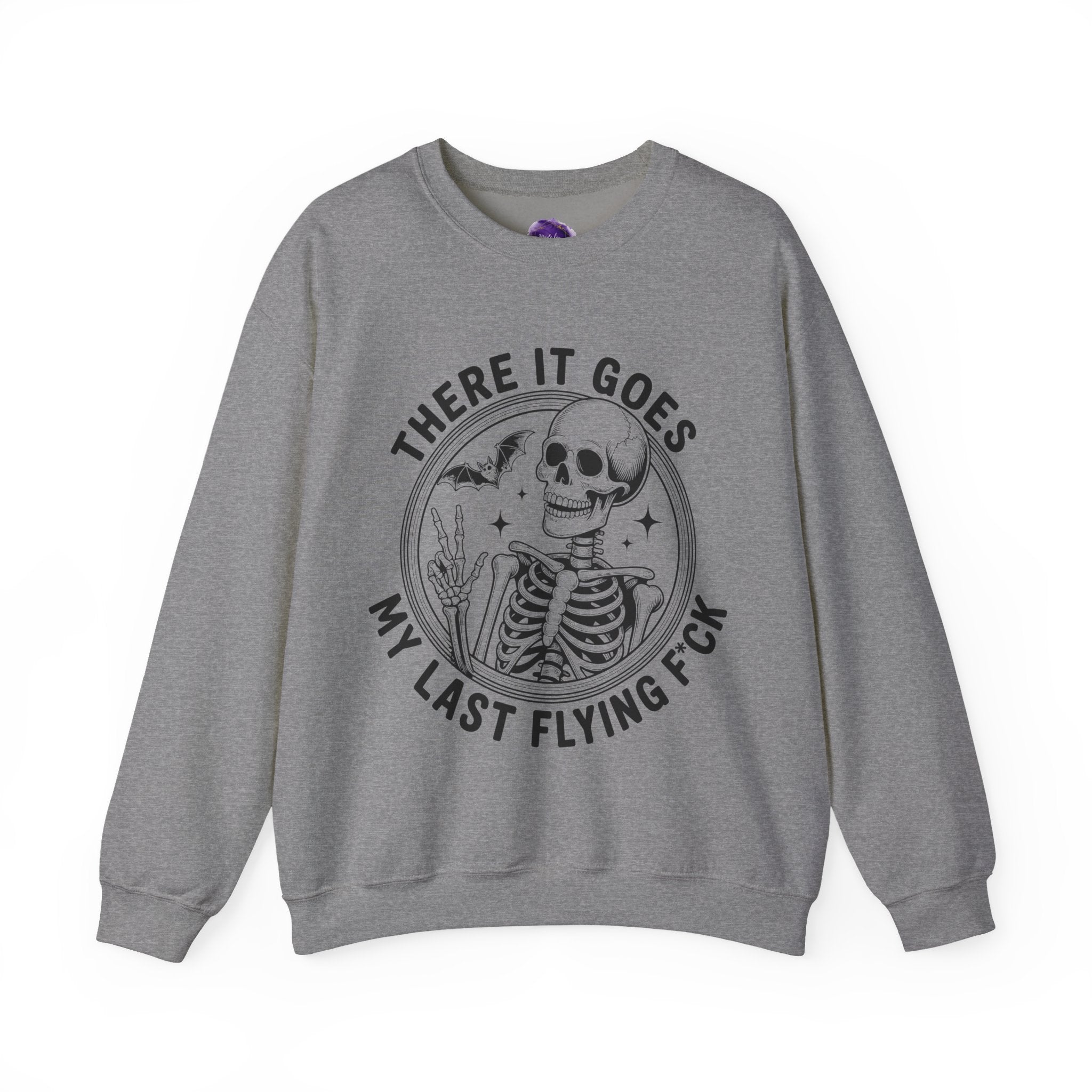 Skeleton/ There goes my last flying F*ck/Spooky Season, Halloween Sweatshirt, Cozy Halloween Apparel, Unisex Crewneck, Fall Fashion, Spooky Season Gift, Themed Clothing