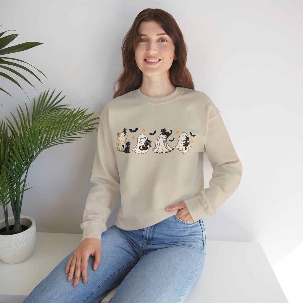 Ghosts, Cats and Bats/ Halloween Sweatshirt, Cozy Halloween Apparel, Unisex Crewneck, Fall Fashion, Spooky Season Gift, Themed Clothing