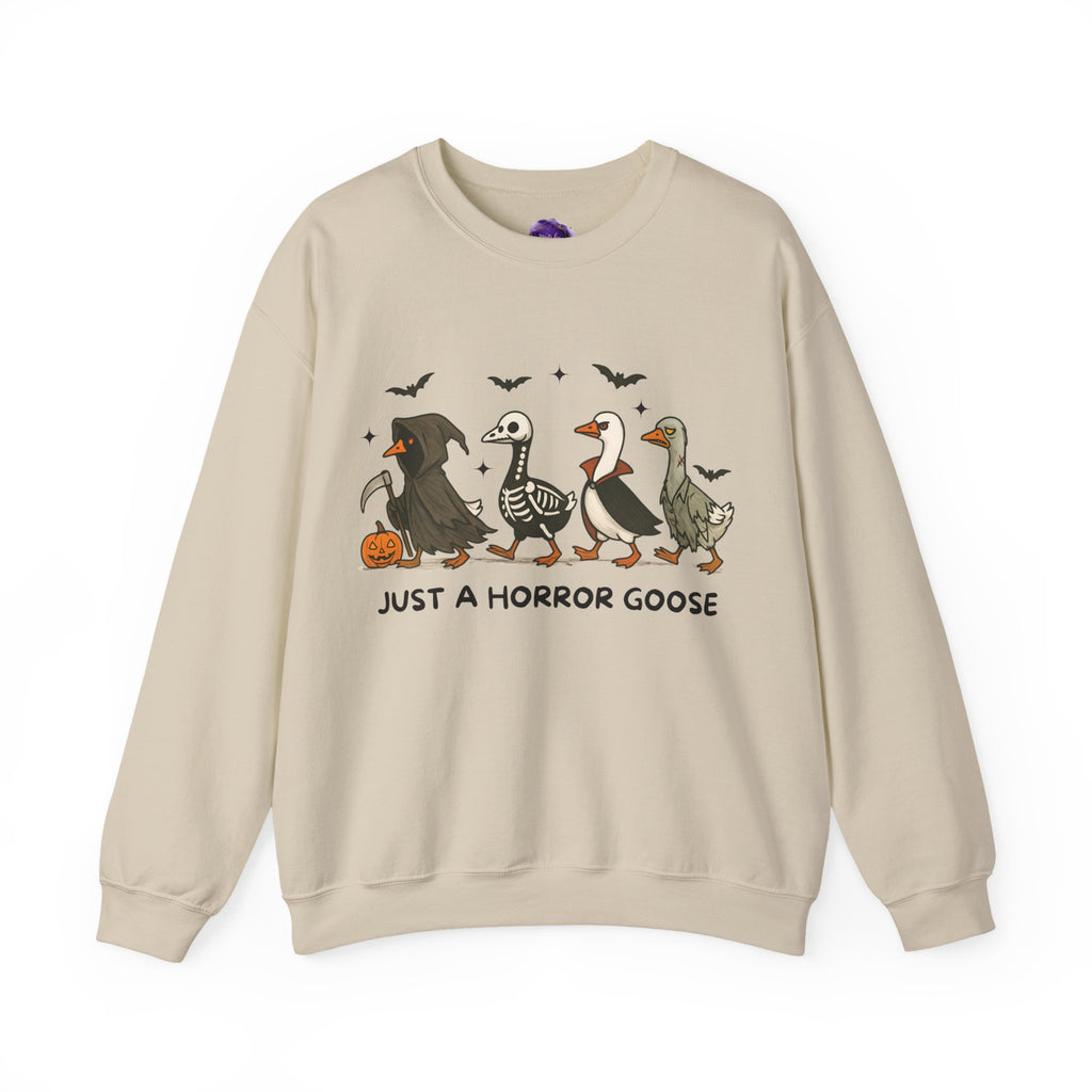 Just a Horror Goose/ Halloween Sweatshirt, Cozy Halloween Apparel, Unisex Crewneck, Fall Fashion, Spooky Season Gift, Themed Clothing