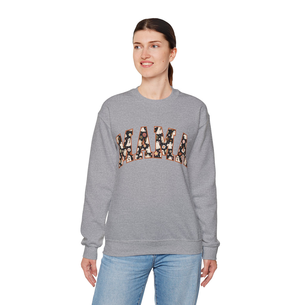 Mama Sweatshirt with ghost and flower pattern, Cozy Crewneck for Moms, Mother's Day Gift, Family Matching Outfit, Casual Everyday Wear