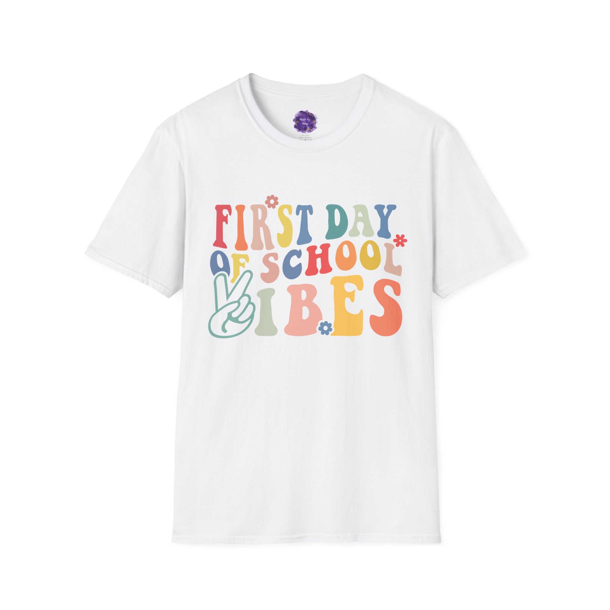 FIRST DAY OF SCHOOL VIBES, Unisex Softstyle Tee, Back-to-School Apparel, Adult
