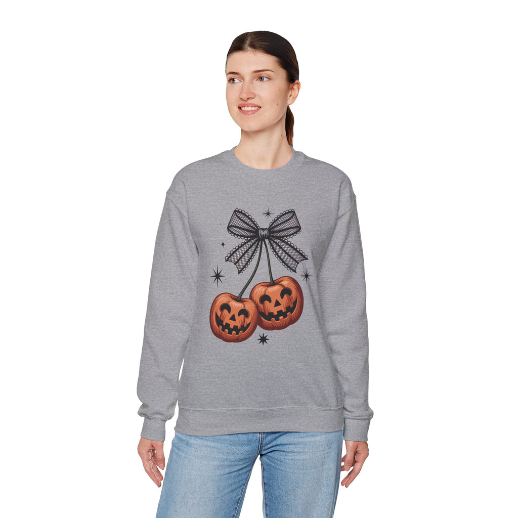 Cherries Pumpkin, Halloween Sweatshirt, Cozy Halloween Apparel, Unisex Crewneck, Fall Fashion, Spooky Season Gift, Themed Clothing