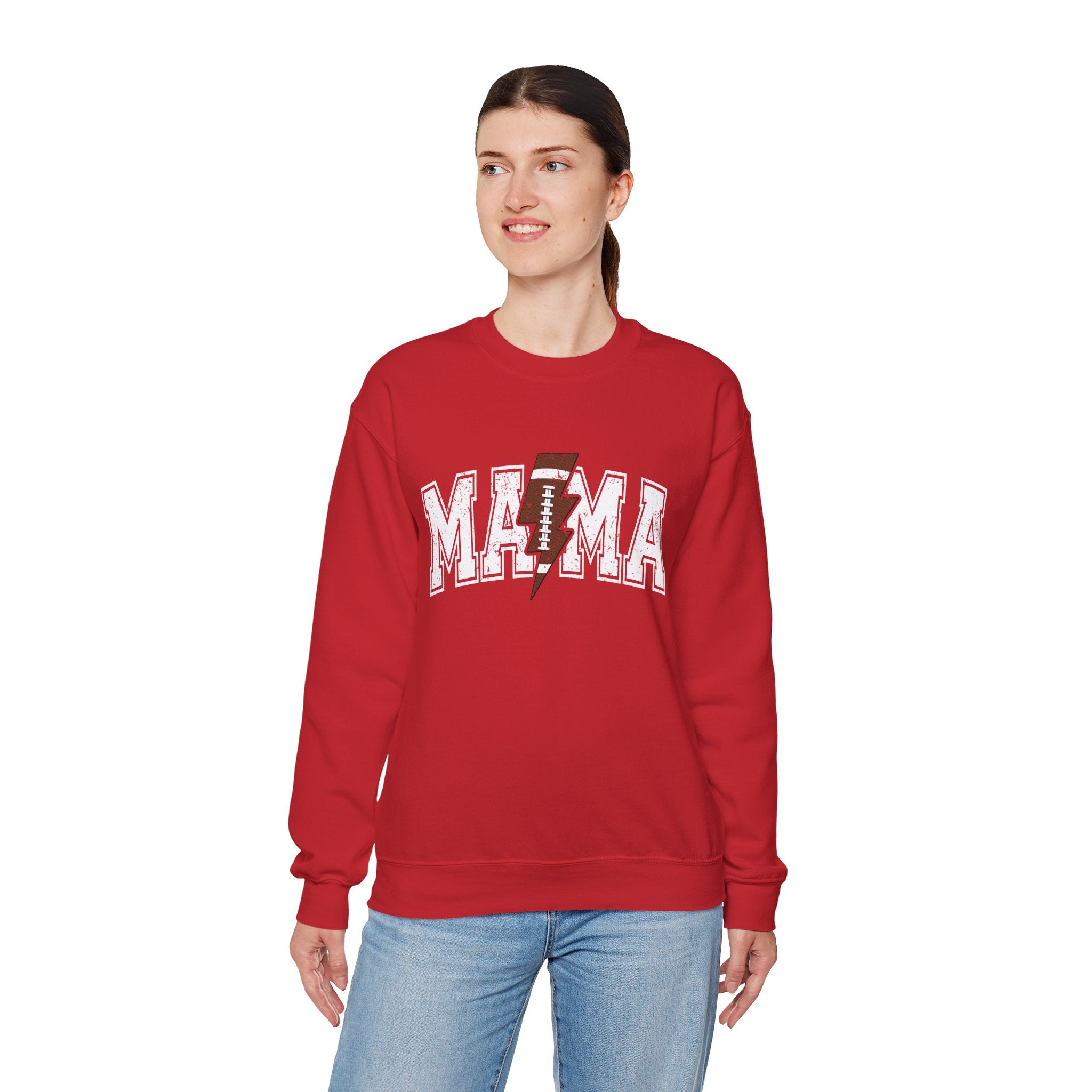 MAMA Sweatshirt with Football lightning bolt, Unisex Crewneck Sweatshirt, Perfect for Game Days, Sports Fan Apparel, Cozy Sweatshirt Gift, Football