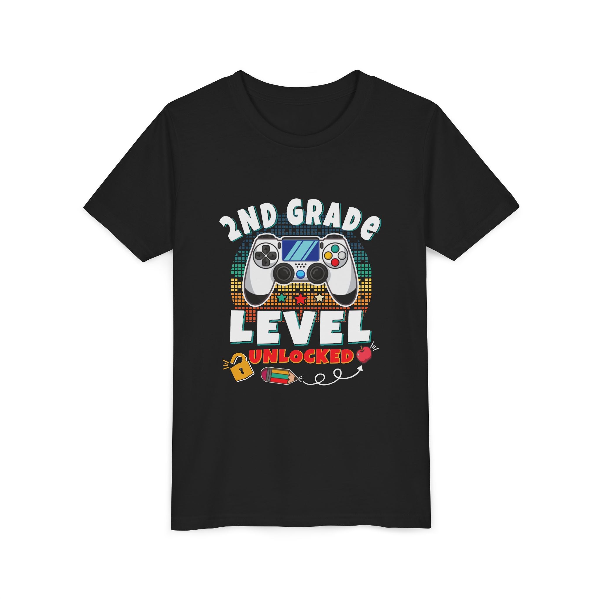 2nd GRADE LEVEL UNLOCKED Youth Tee - Fun T-Shirt, Gaming Shirt, Kids Birthday Gift, Back to School, Video Game Lover