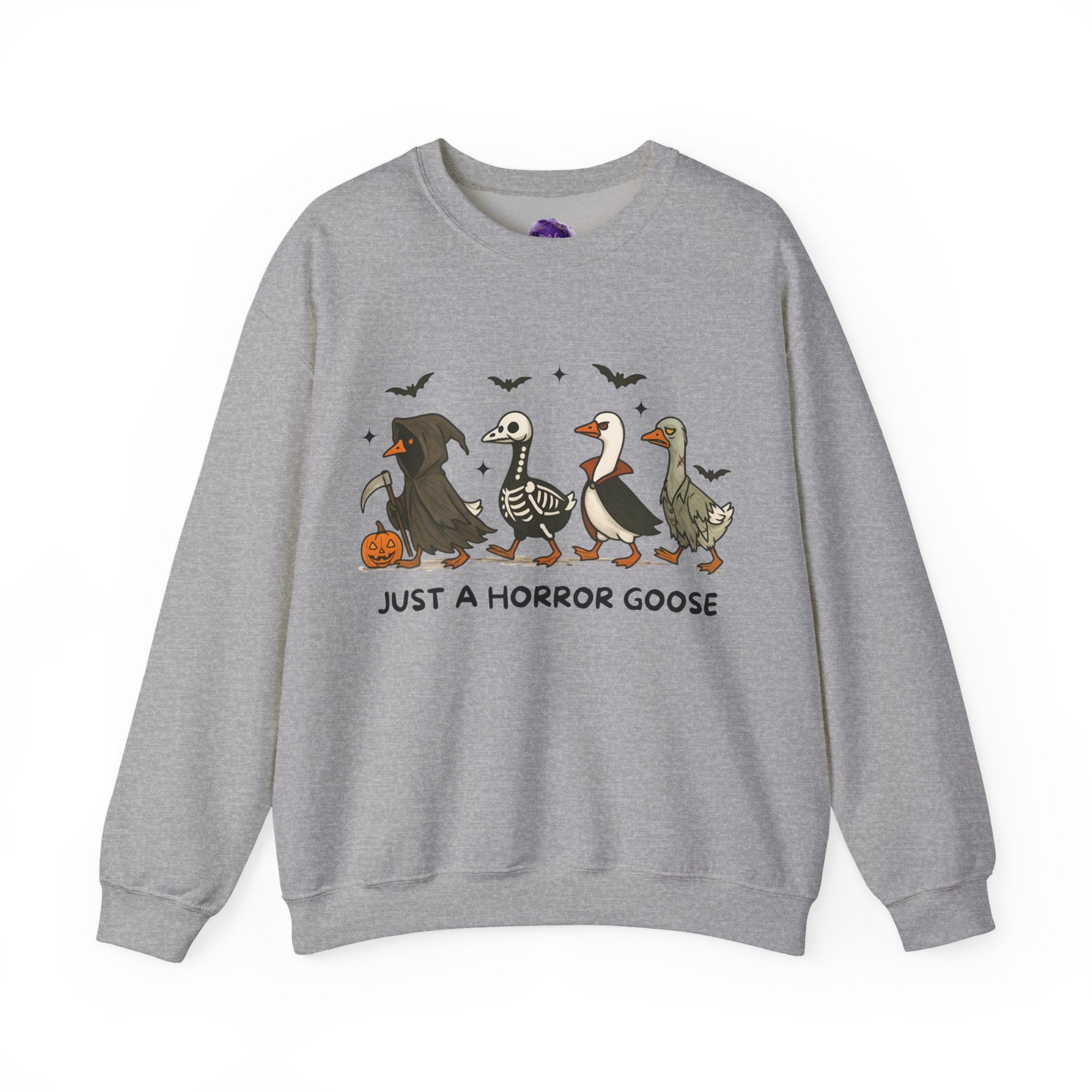 Just a Horror Goose/ Halloween Sweatshirt, Cozy Halloween Apparel, Unisex Crewneck, Fall Fashion, Spooky Season Gift, Themed Clothing