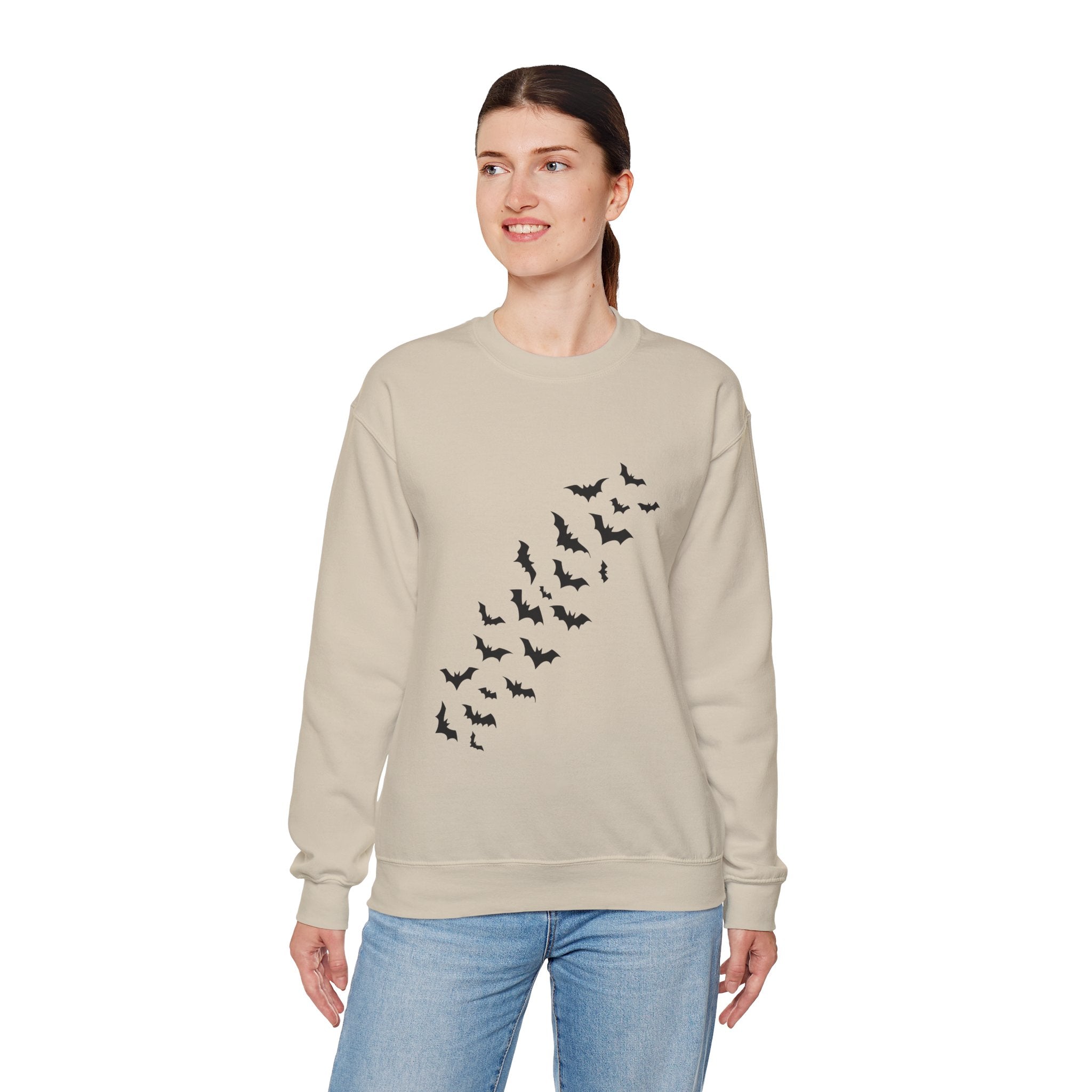 Spooky Season, Bats and Haunted House/ Halloween Sweatshirt, Ghosts, Pink Pumpkins and Flowers, Cozy Halloween Apparel, Unisex Crewneck, Fall Fashion, Spooky Season Gift, Themed Clothing