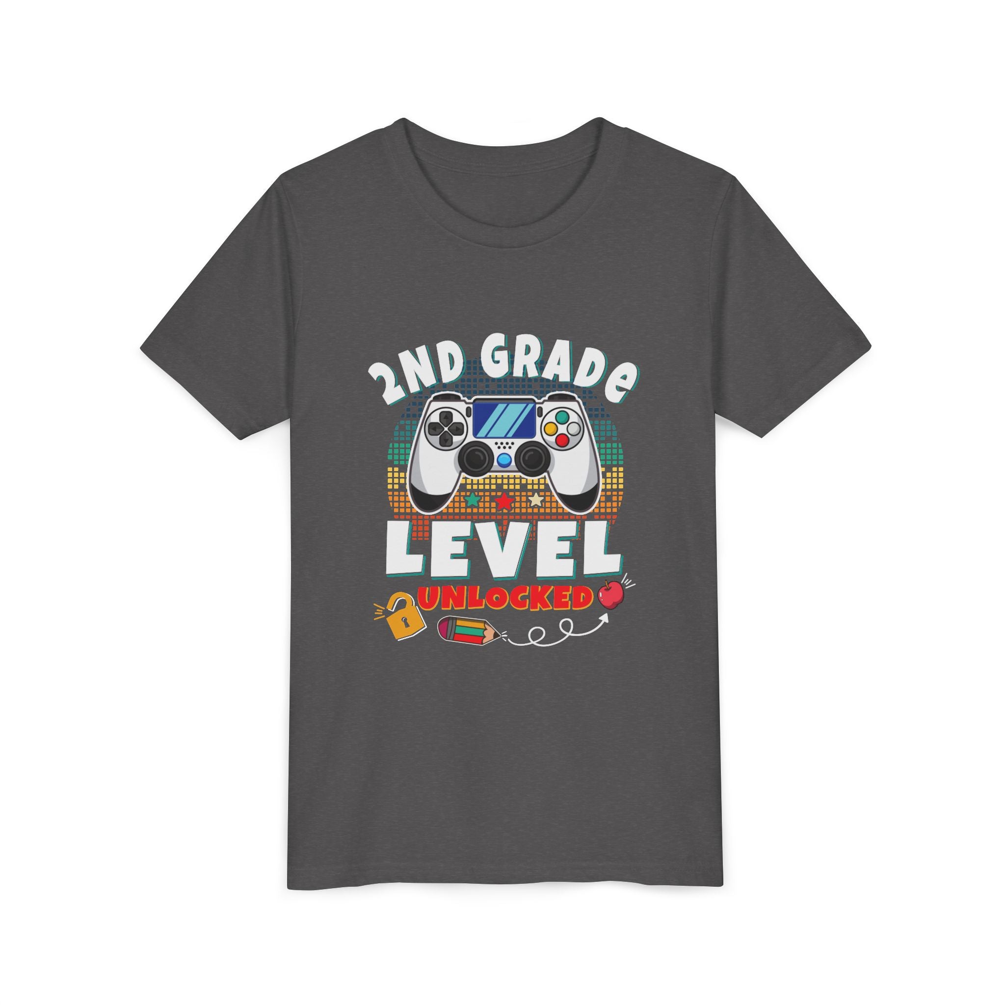 2nd GRADE LEVEL UNLOCKED Youth Tee - Fun T-Shirt, Gaming Shirt, Kids Birthday Gift, Back to School, Video Game Lover