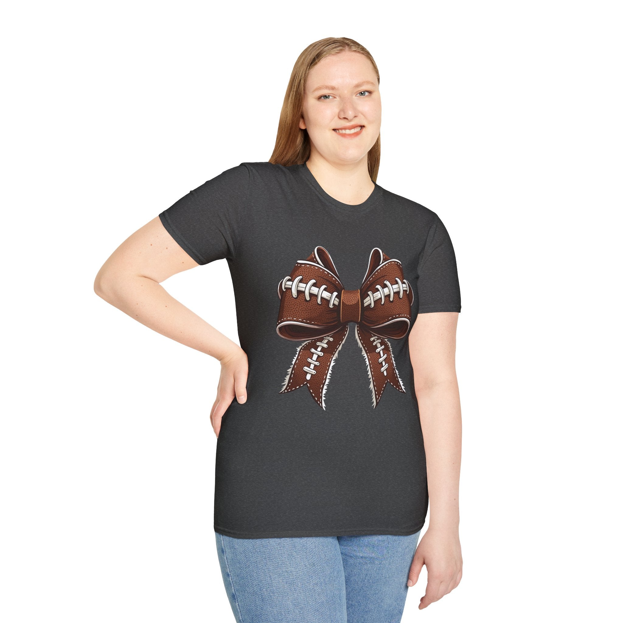 FOOTBALL COQUETTE BOW, Mom T-Shirt, Unisex Tee, Sporty Apparel for Game Day, Perfect for Football Moms, Great Gift Idea, Sports Fan Apparel