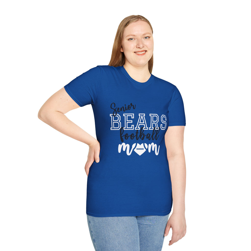 Senior Bears Football Mom T-Shirt,Black/White, Unisex Tee, Sporty Apparel for Game Day, Perfect for Football Moms, Great Gift Idea