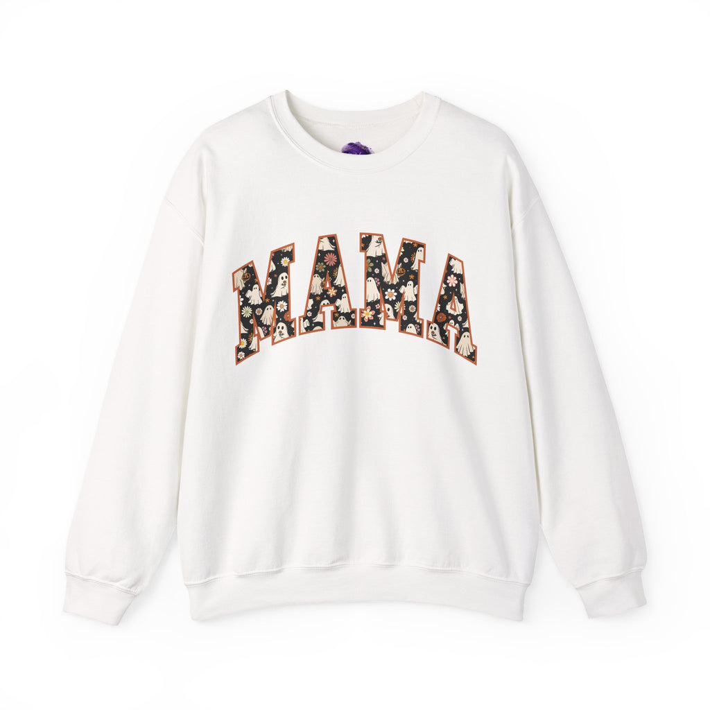 Mama Sweatshirt with ghost and flower pattern, Cozy Crewneck for Moms, Mother's Day Gift, Family Matching Outfit, Casual Everyday Wear
