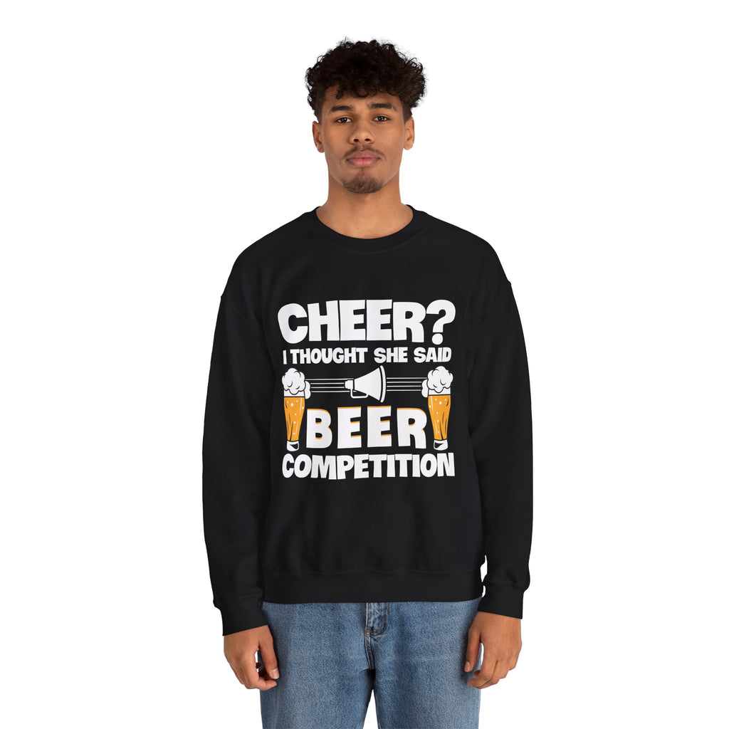 I THOUGHT SHE SAID BEER, Cheer Dad Sweatshirt, Unisex Crewneck Sweatshirt, Perfect for Game Days, Sports Fan Apparel, Cozy Sweatshirt Gift, Football