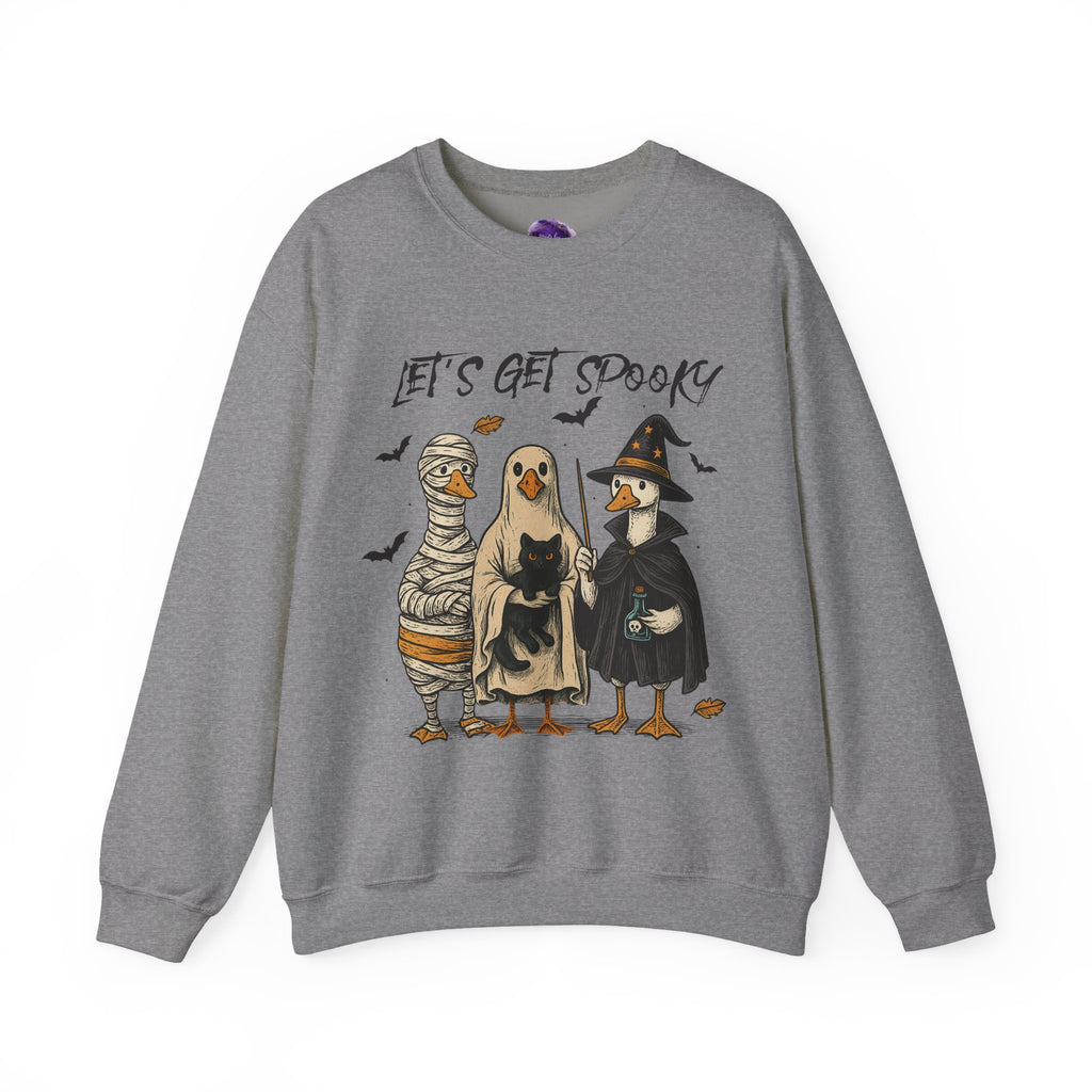 Lets Get Spooky/ Ducks in Costume, Cozy Halloween Apparel, Unisex Crewneck, Fall Fashion, Spooky Season Gift, Themed Clothing