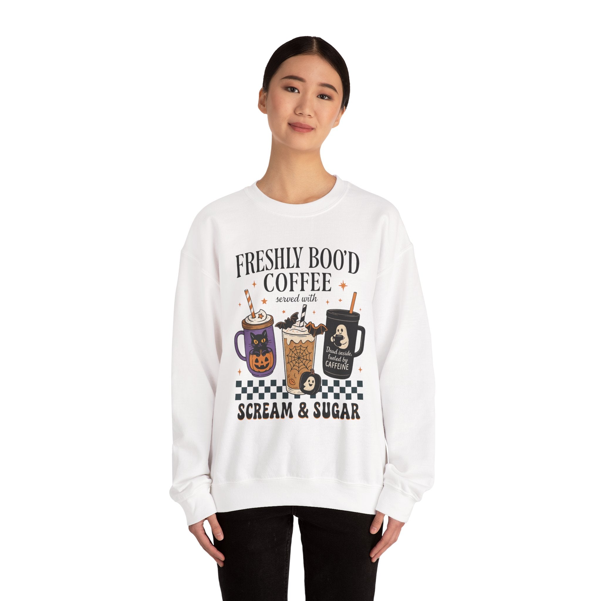 Freshly Boo'd Coffee, Spooky Coffee Sweatshirt, Halloween apparel, Unisex crewneck, Cozy gift, Fall fashion, Pumpkin spice lover
