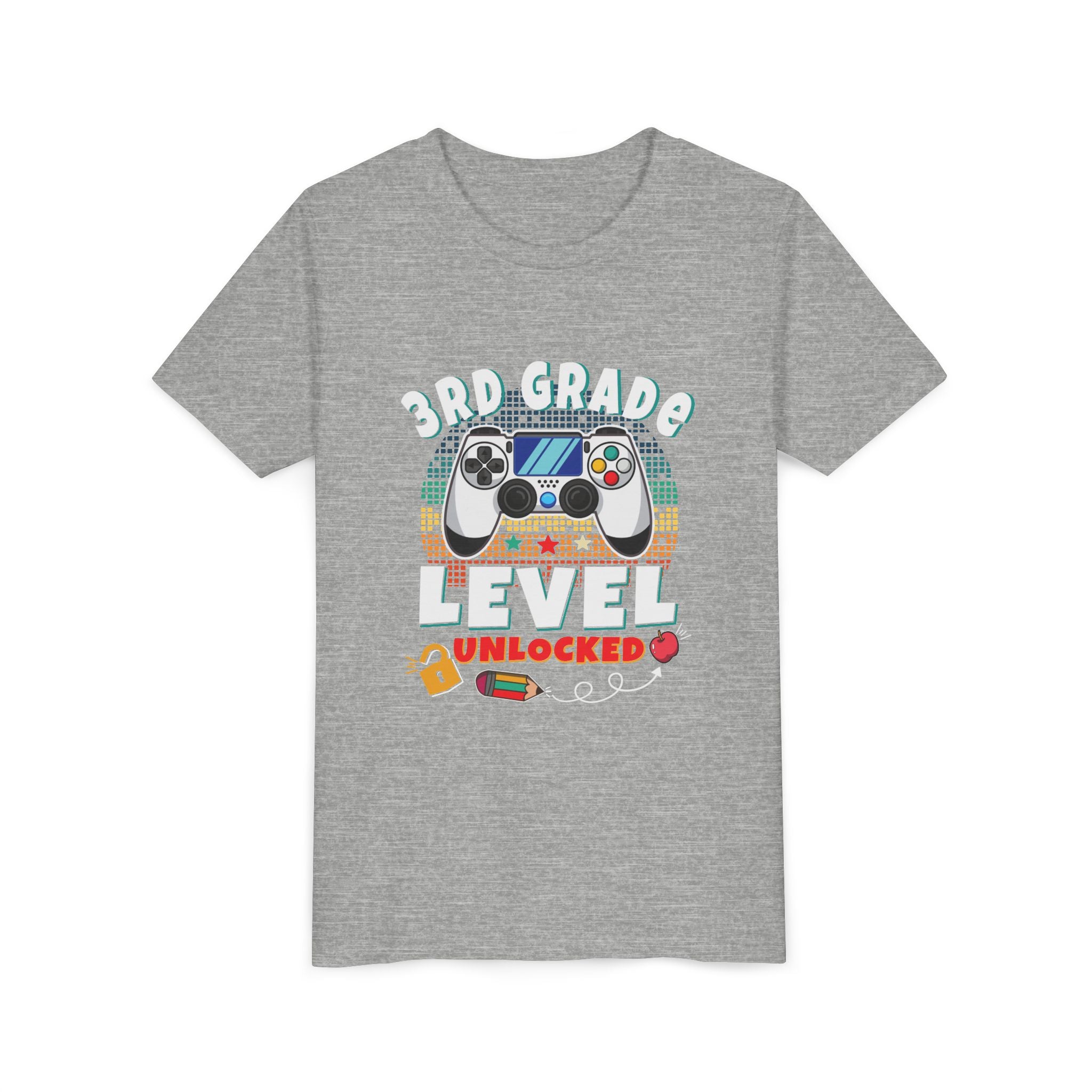 3rd GRADE LEVEL UNLOCKED Youth Tee - Fun T-Shirt, Gaming Shirt, Kids Birthday Gift, Back to School, Video Game Lover