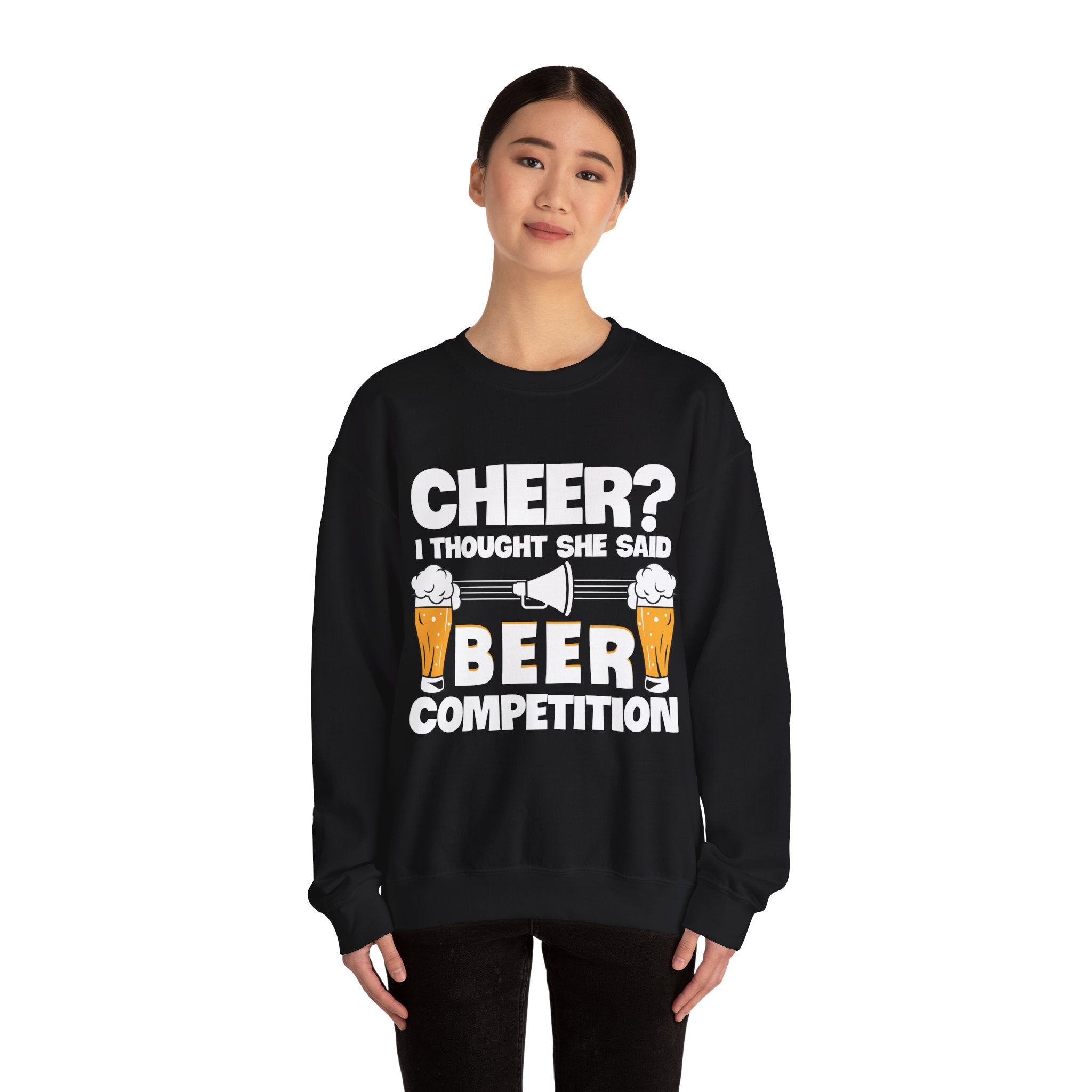 I THOUGHT SHE SAID BEER, Cheer Dad Sweatshirt, Unisex Crewneck Sweatshirt, Perfect for Game Days, Sports Fan Apparel, Cozy Sweatshirt Gift, Football