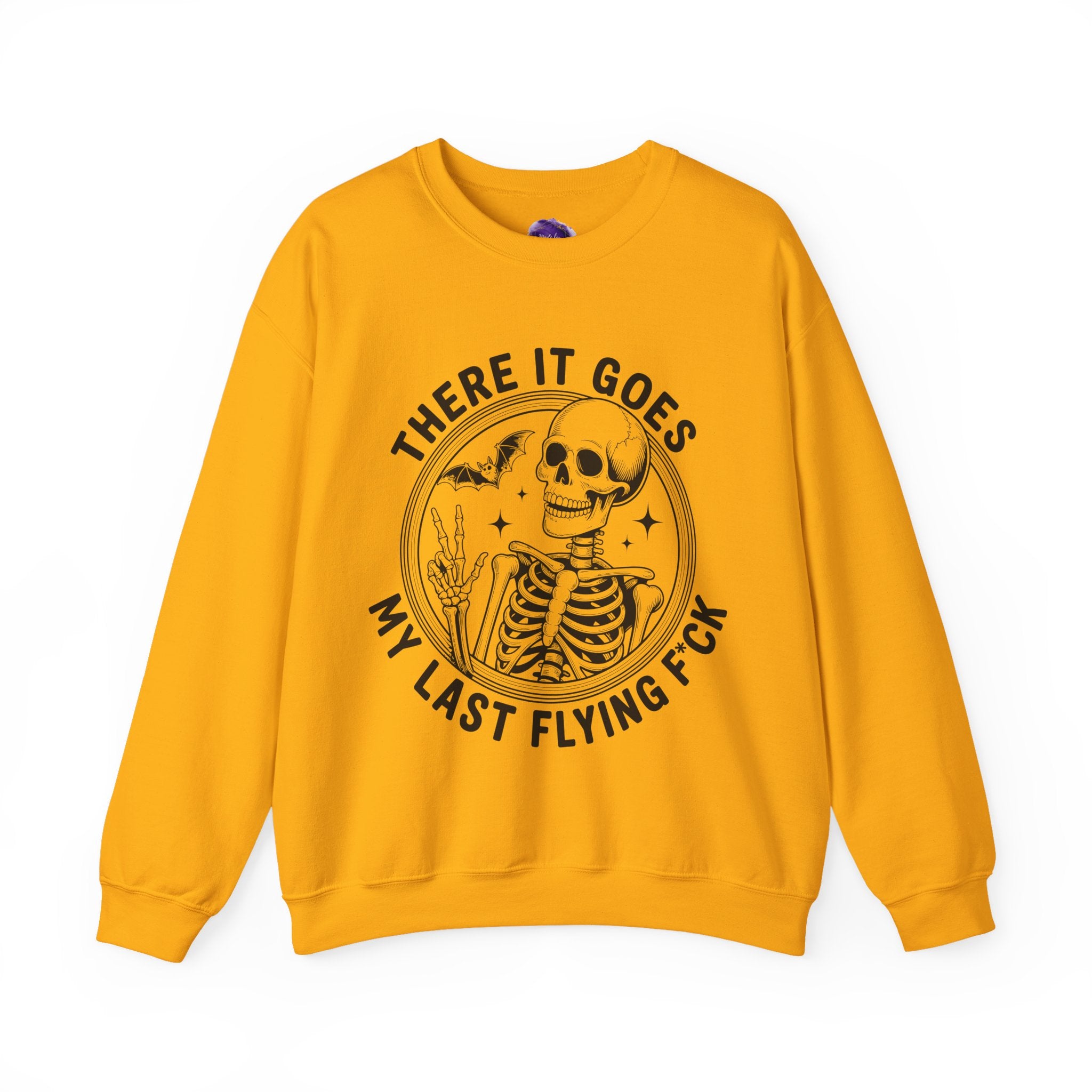 Skeleton/ There goes my last flying F*ck/Spooky Season, Halloween Sweatshirt, Cozy Halloween Apparel, Unisex Crewneck, Fall Fashion, Spooky Season Gift, Themed Clothing
