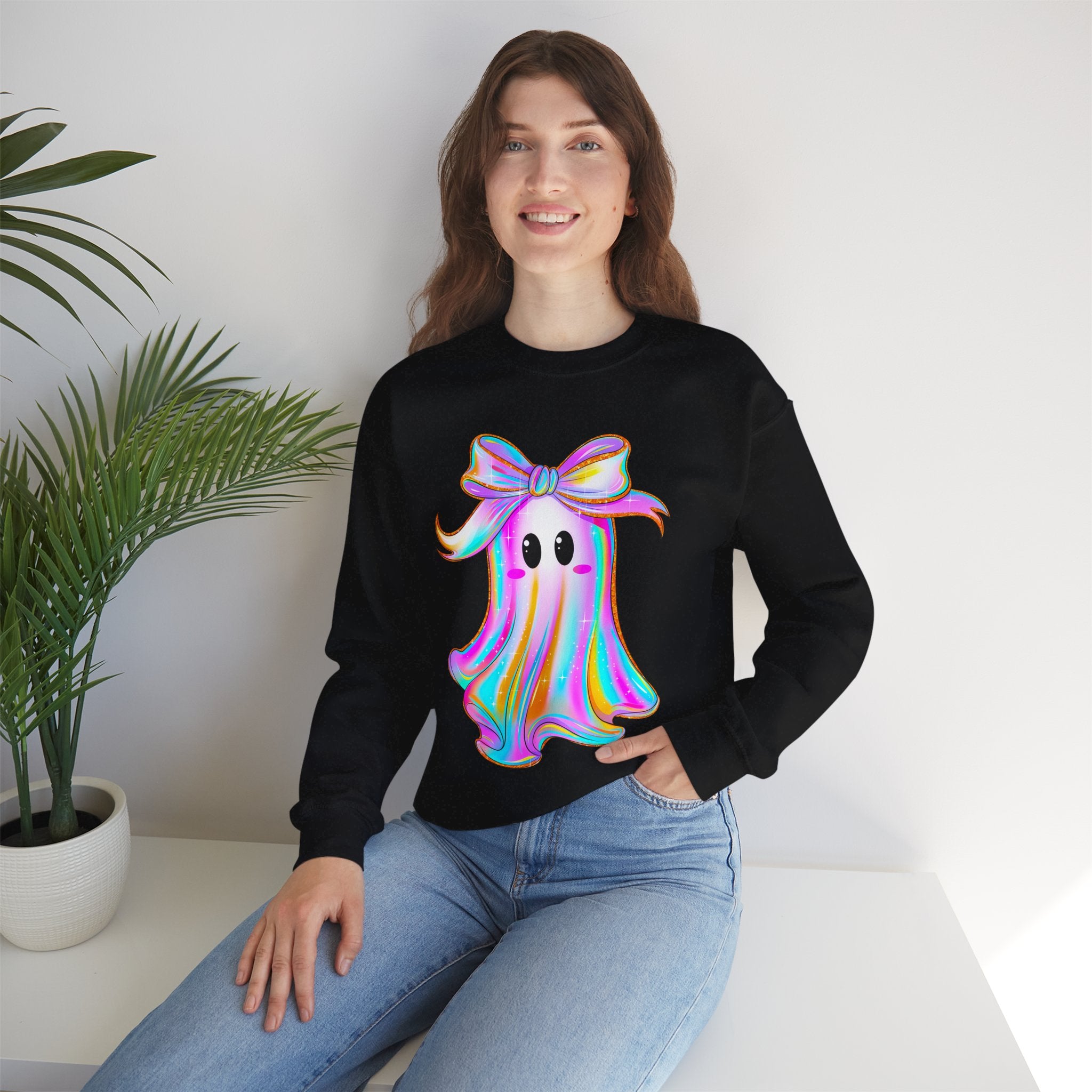 Cozy Halloween Apparel with Ghost, Unisex Crewneck, Fall Fashion, Spooky Season Gift, Themed Clothing