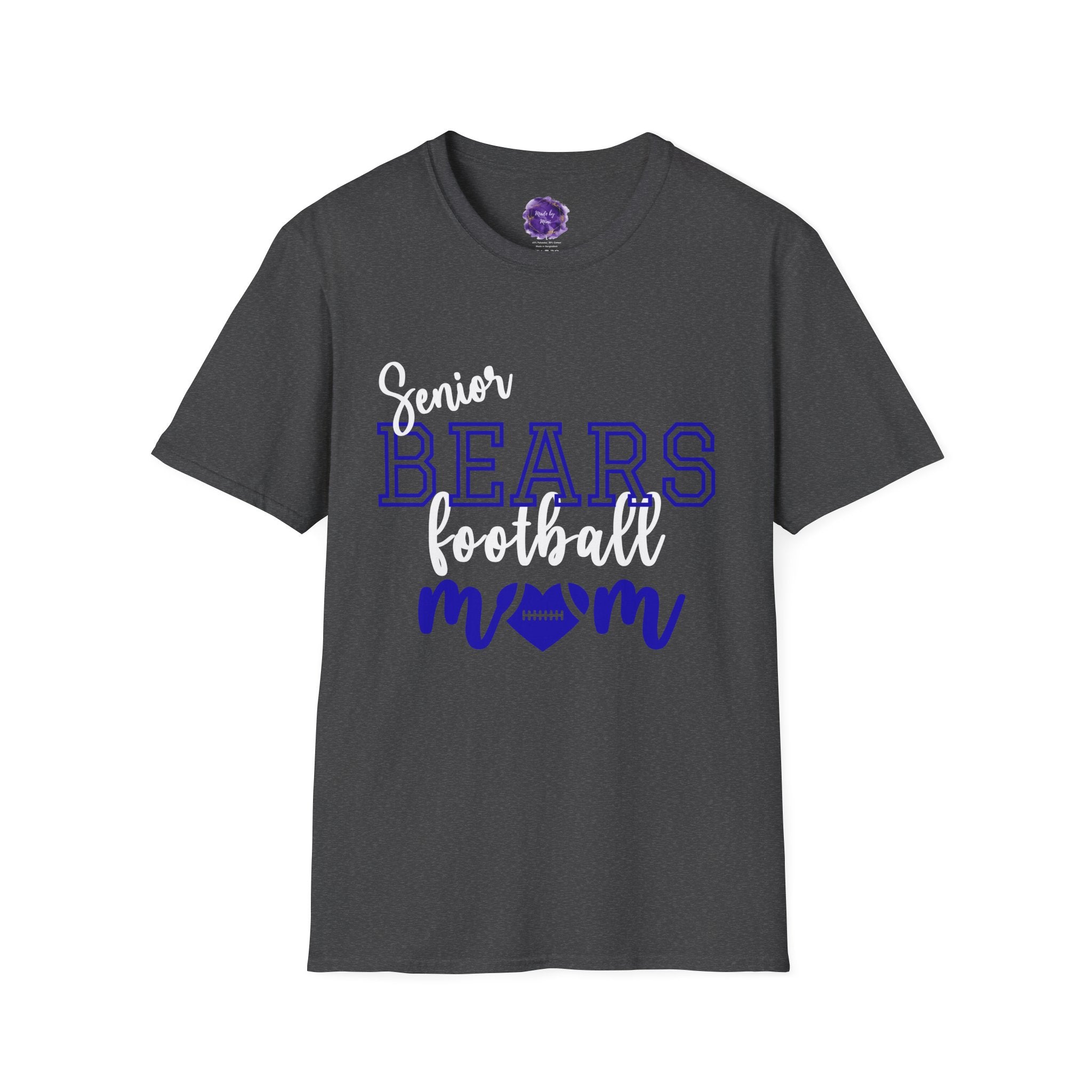 Senior Bears Football Mom T-Shirt, White/Blue design, Unisex Tee, Sporty Apparel for Game Day, Perfect for Football Moms, Great Gift Idea