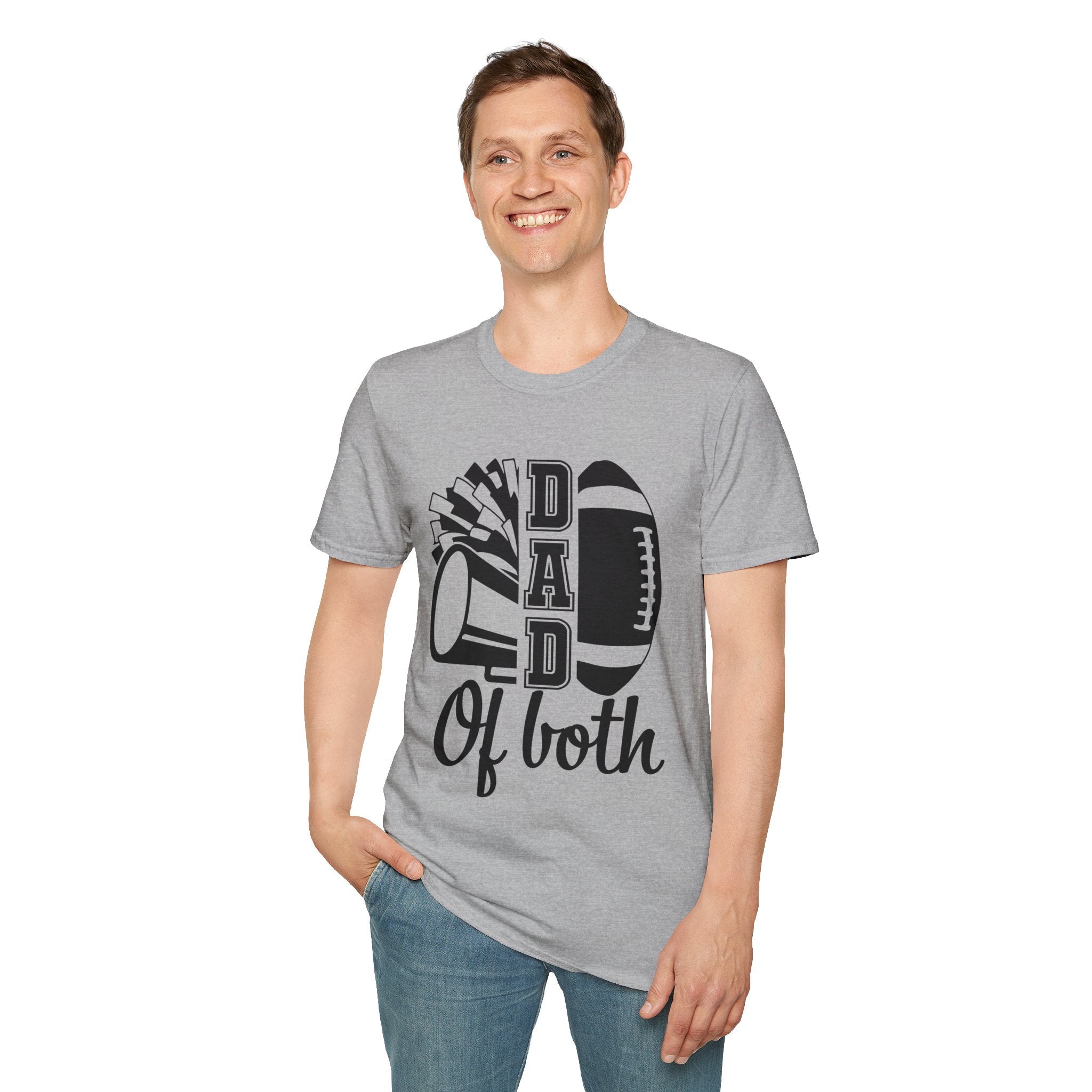 DAD OF BOTH , Unisex Softstyle T-Shirt | Supportive Gift for Dad with Football Player and Cheerleader, Sports Events, Game Day Tee