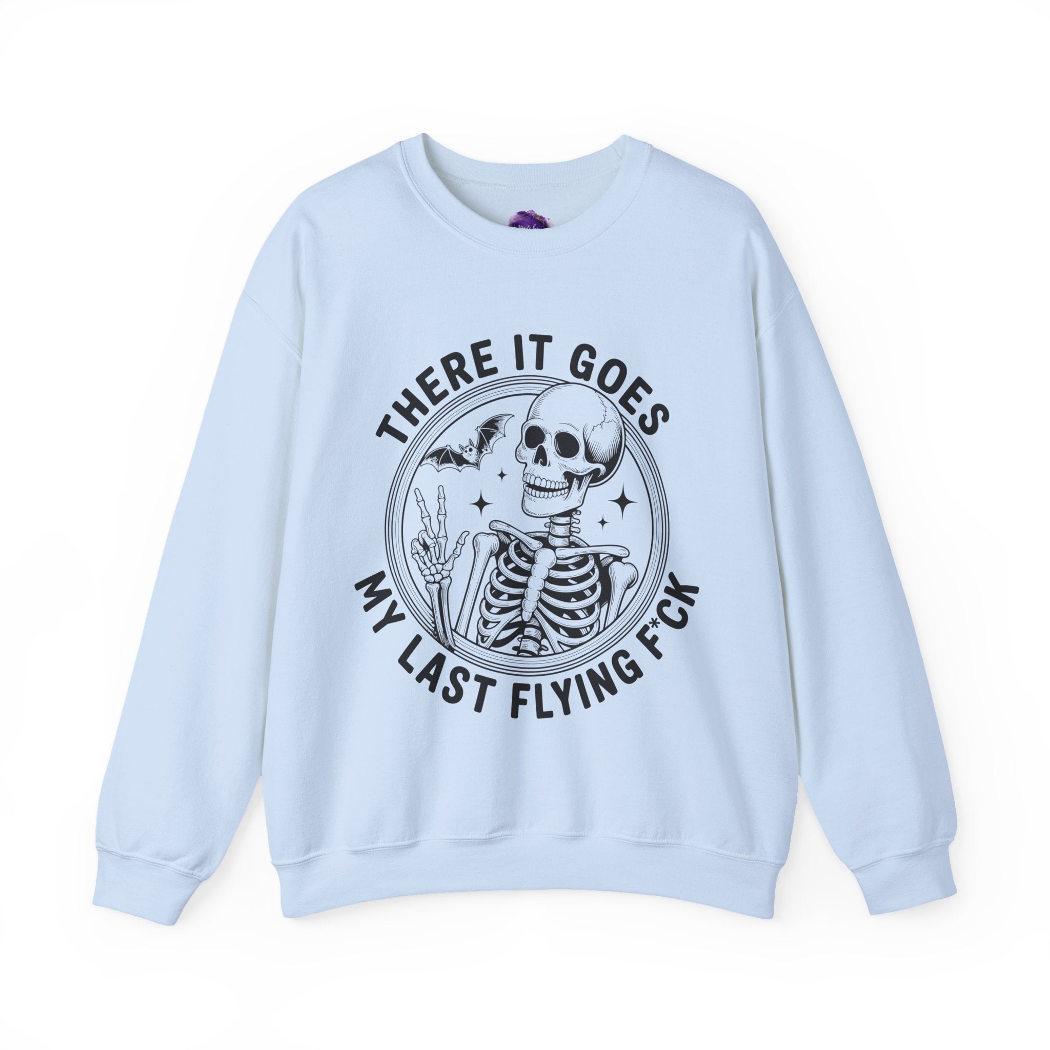 Skeleton/ There goes my last flying F*ck/Spooky Season, Halloween Sweatshirt, Cozy Halloween Apparel, Unisex Crewneck, Fall Fashion, Spooky Season Gift, Themed Clothing