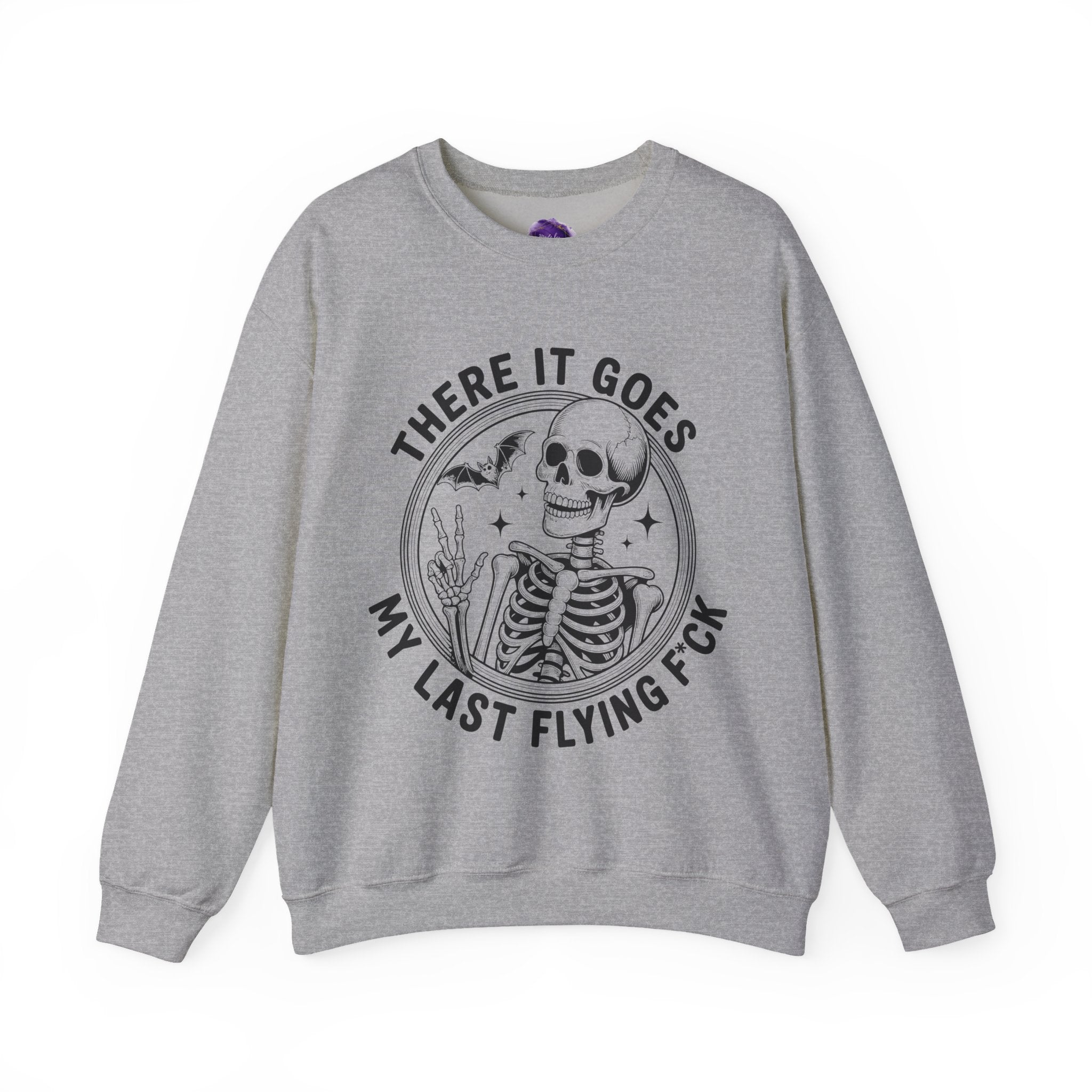 Skeleton/ There goes my last flying F*ck/Spooky Season, Halloween Sweatshirt, Cozy Halloween Apparel, Unisex Crewneck, Fall Fashion, Spooky Season Gift, Themed Clothing